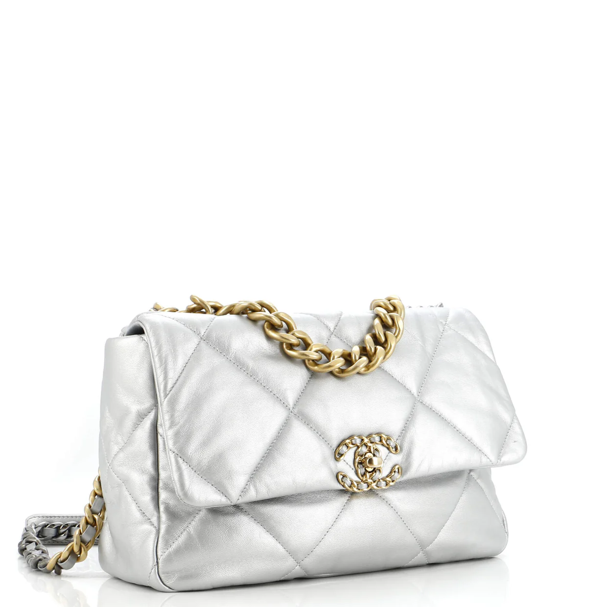 19 Flap Bag Stitched Metallic Goatskin Medium - Deep Luxury