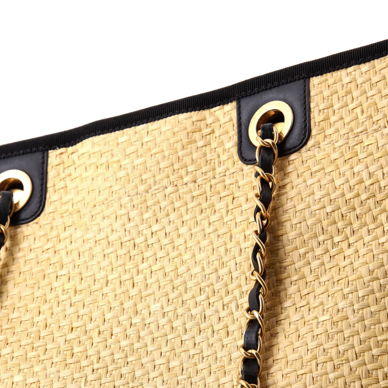 Deauville Tote Straw with Chain Detail Small - Deep Luxury
