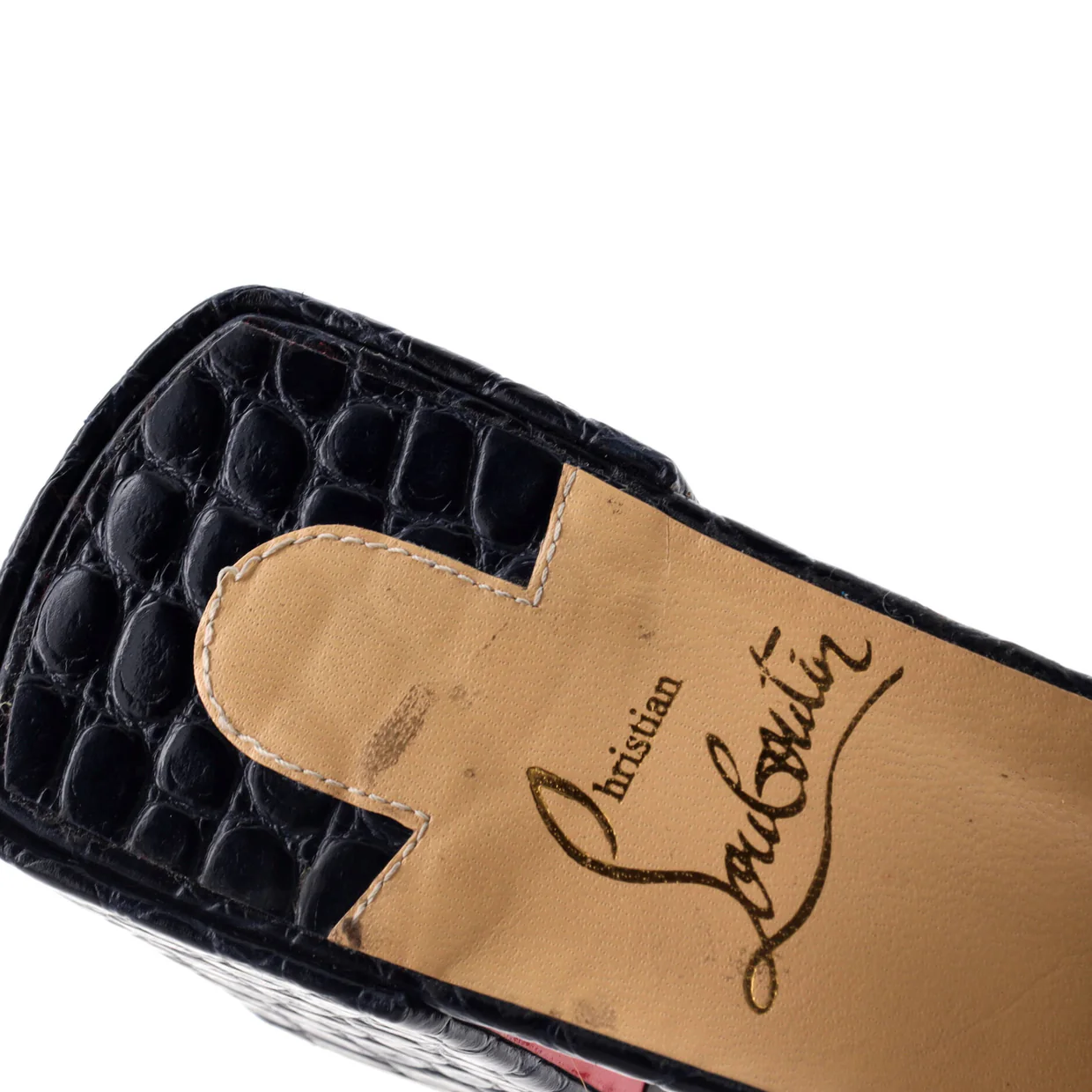 Women's Lock Art Heeled Mules Crocodile Embossed Leather 55 - Deep Luxury