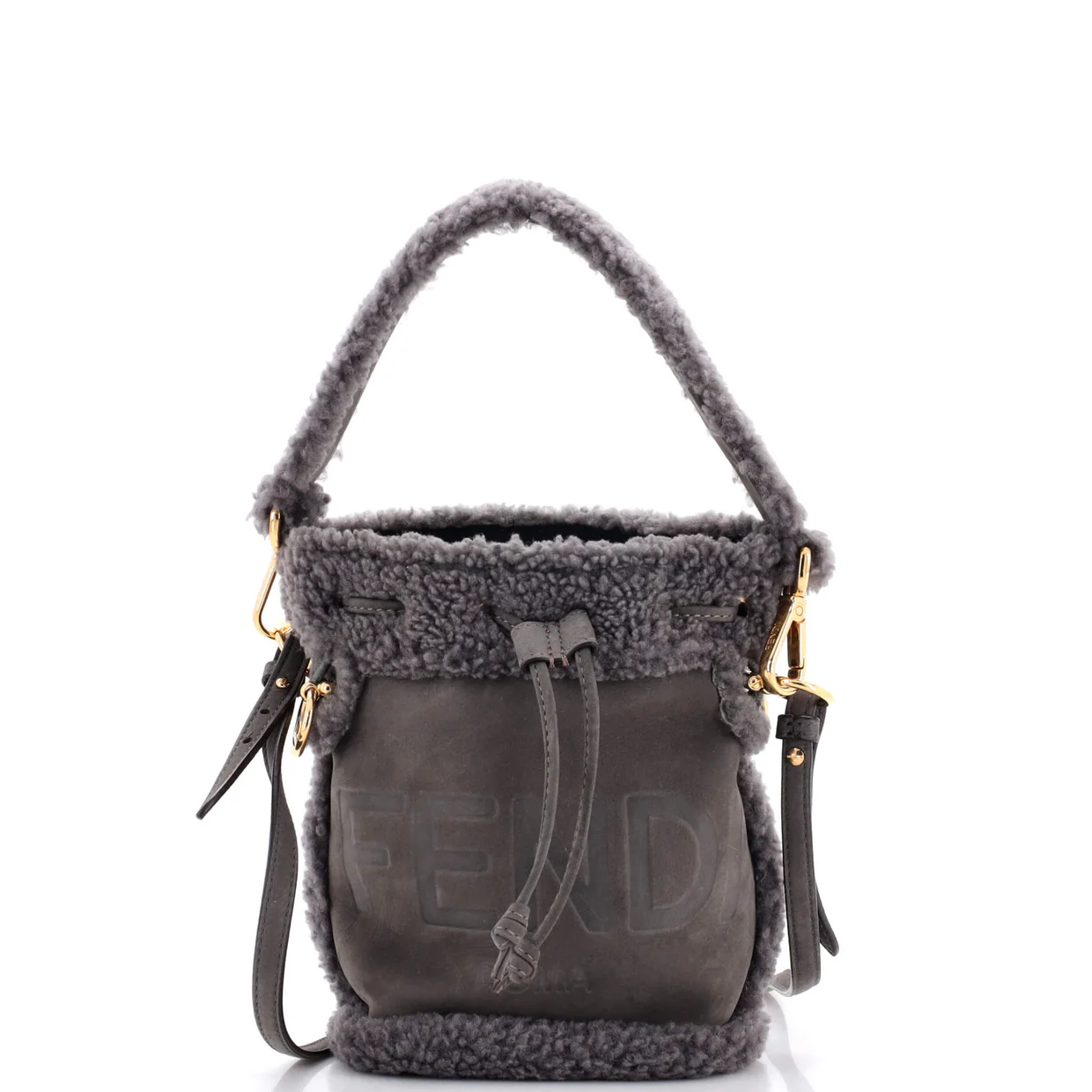 Logo Mon Tresor Bucket Bag Shearling with Nubuck Mini - Deep Luxury