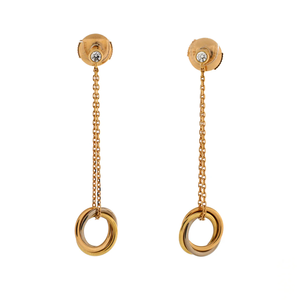 Trinity Diamond Drop Earrings 18K Tricolor Gold - Deep Luxury
