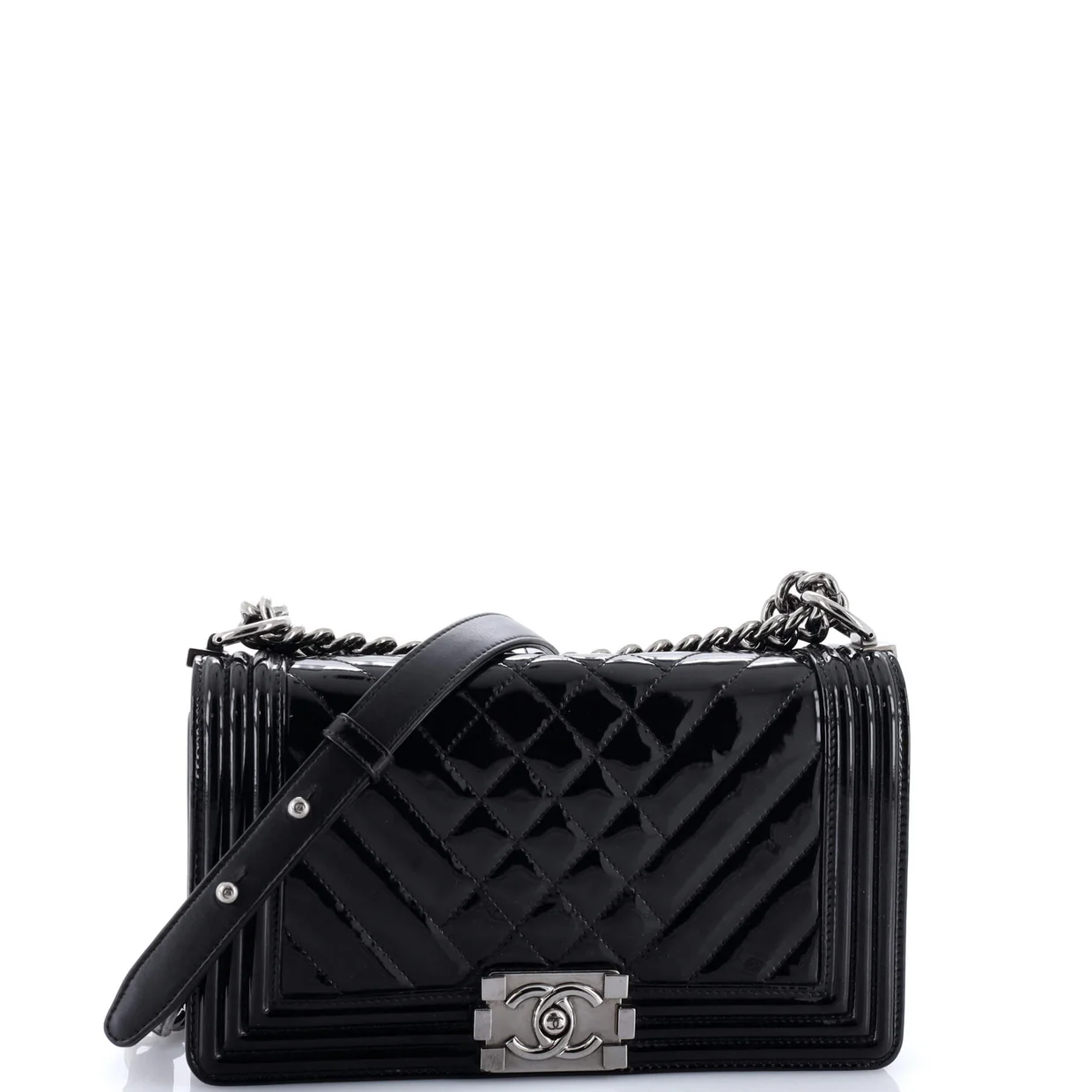 Boy Flap Bag Chevron Patent Old Medium - Deep Luxury