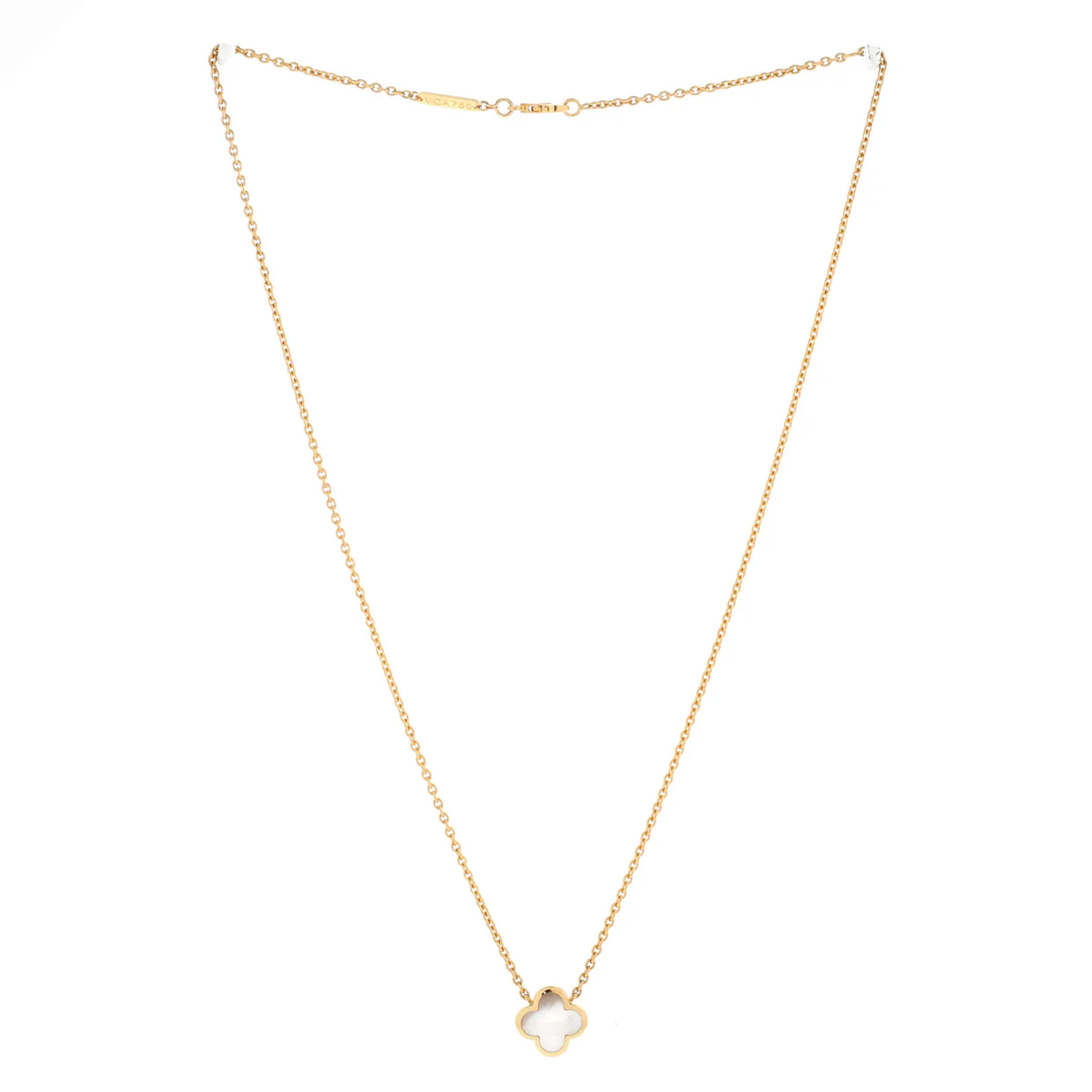 Pure Alhambra Pendant Necklace 18K Yellow Gold and Mother of Pearl 11mm - Deep Luxury