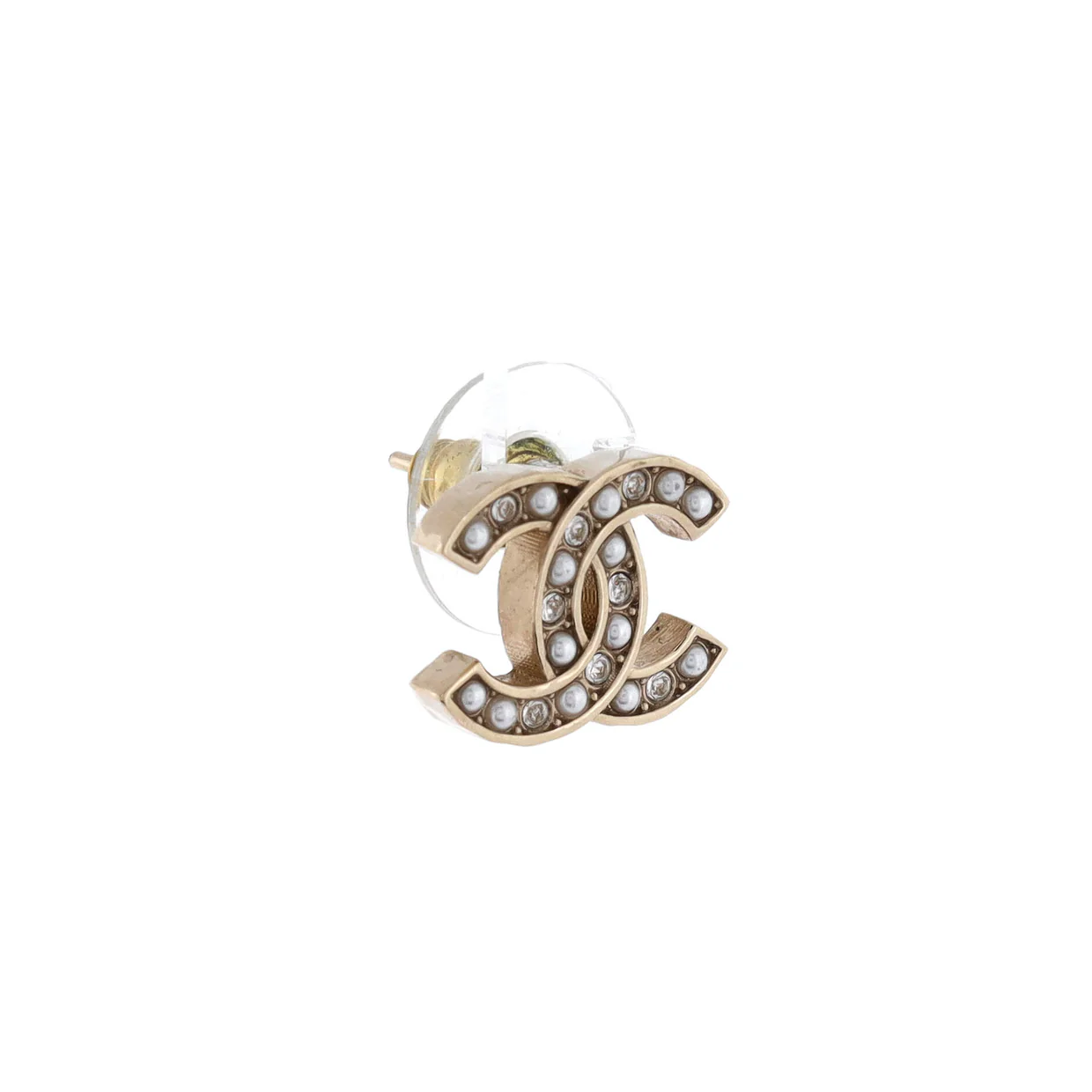 CC Stud Earrings Faux Pearls and Crystal Embellished Metal - Deep Luxury