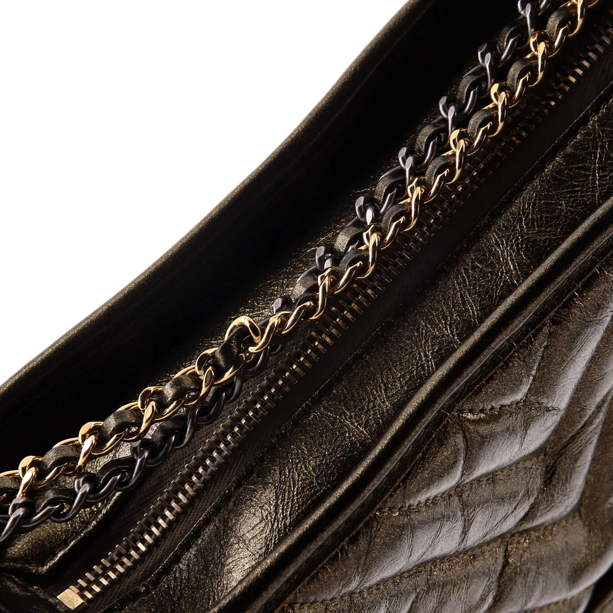 Gabrielle Hobo Chevron Metallic Aged Calfskin Small - Deep Luxury