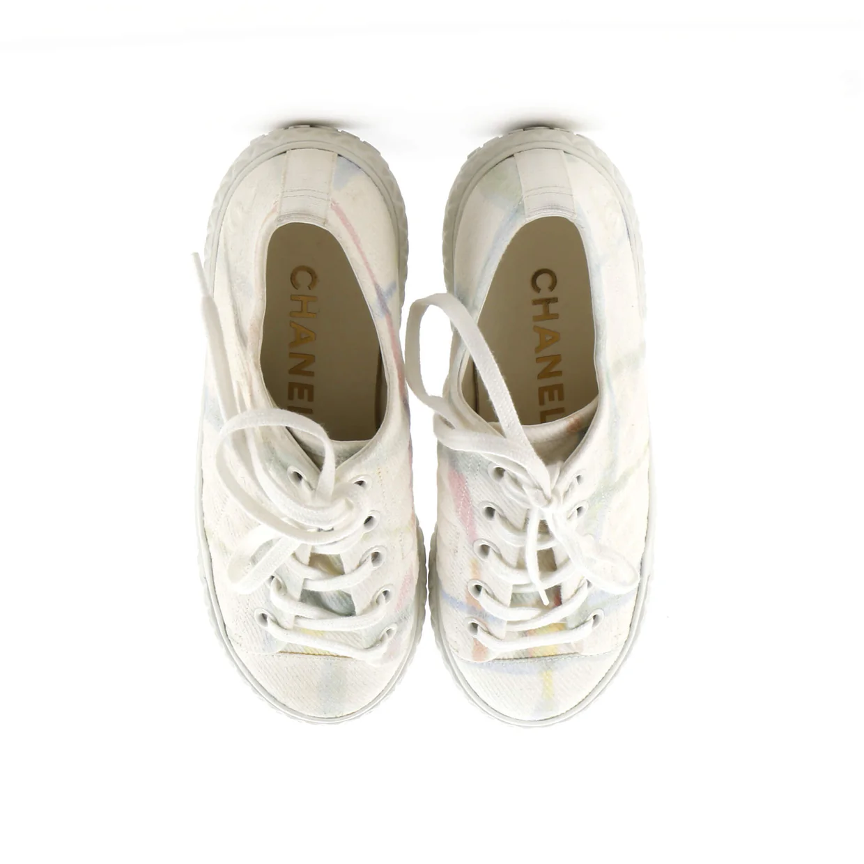 Women's CC Lace Up Sneakers Printed Quilted Canvas - Deep Luxury