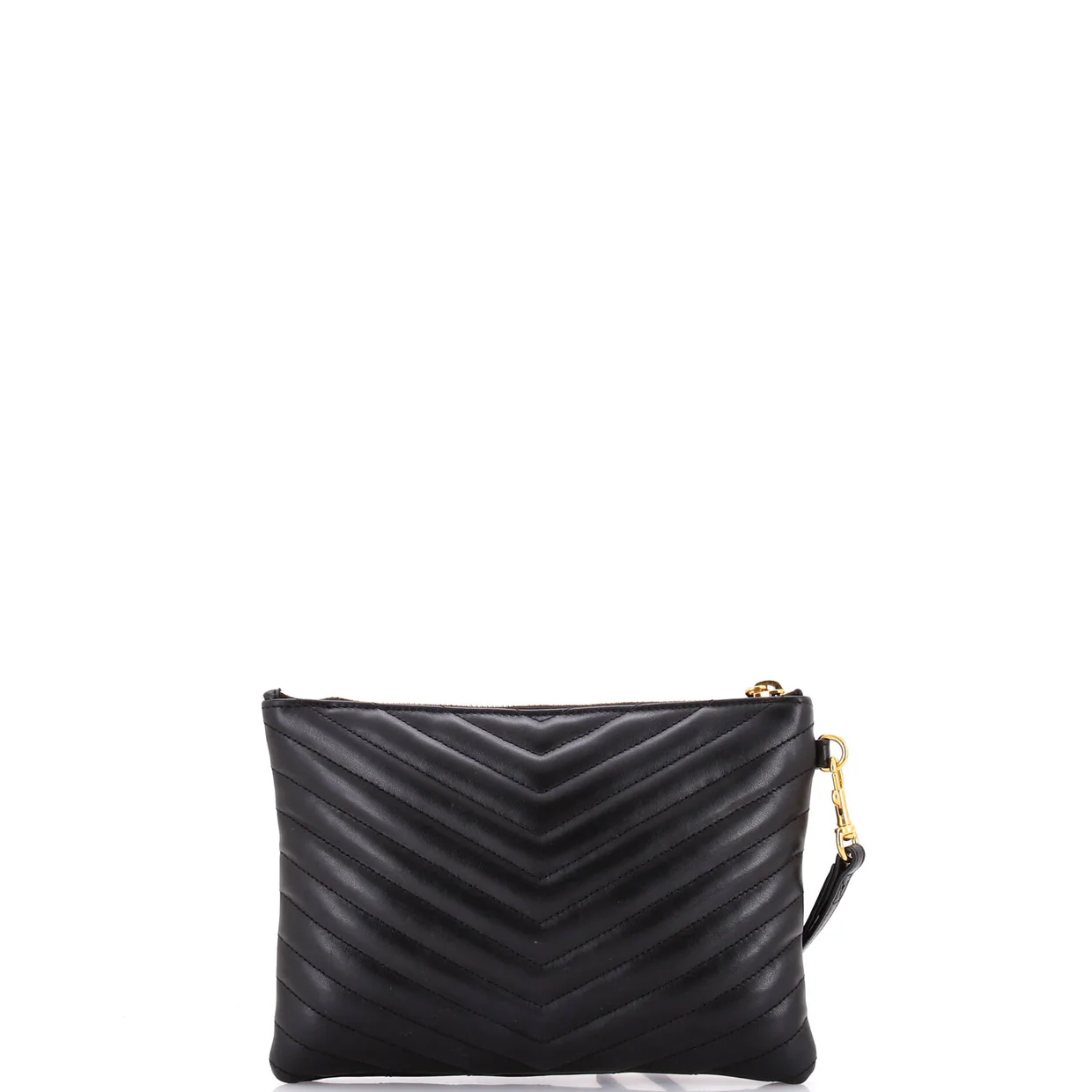 Classic Monogram Wristlet Pouch Matelasse Chevron Leather Small - Deep Luxury