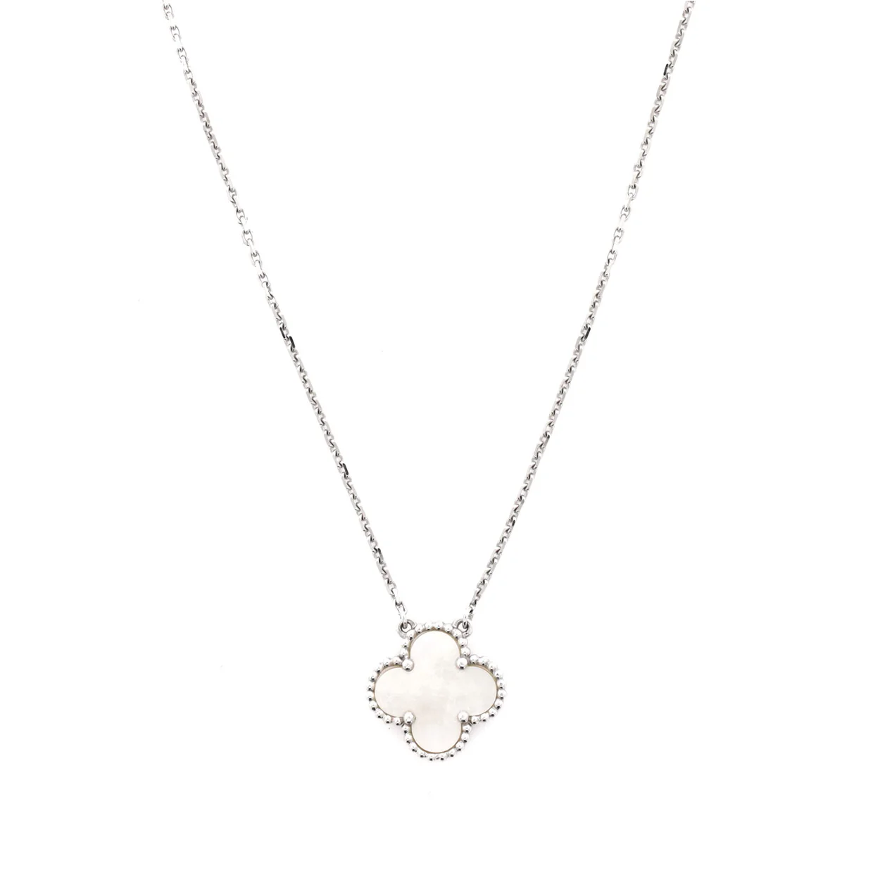Vintage Alhambra Pendant Necklace 18K White Gold and Mother of Pearl - Deep Luxury