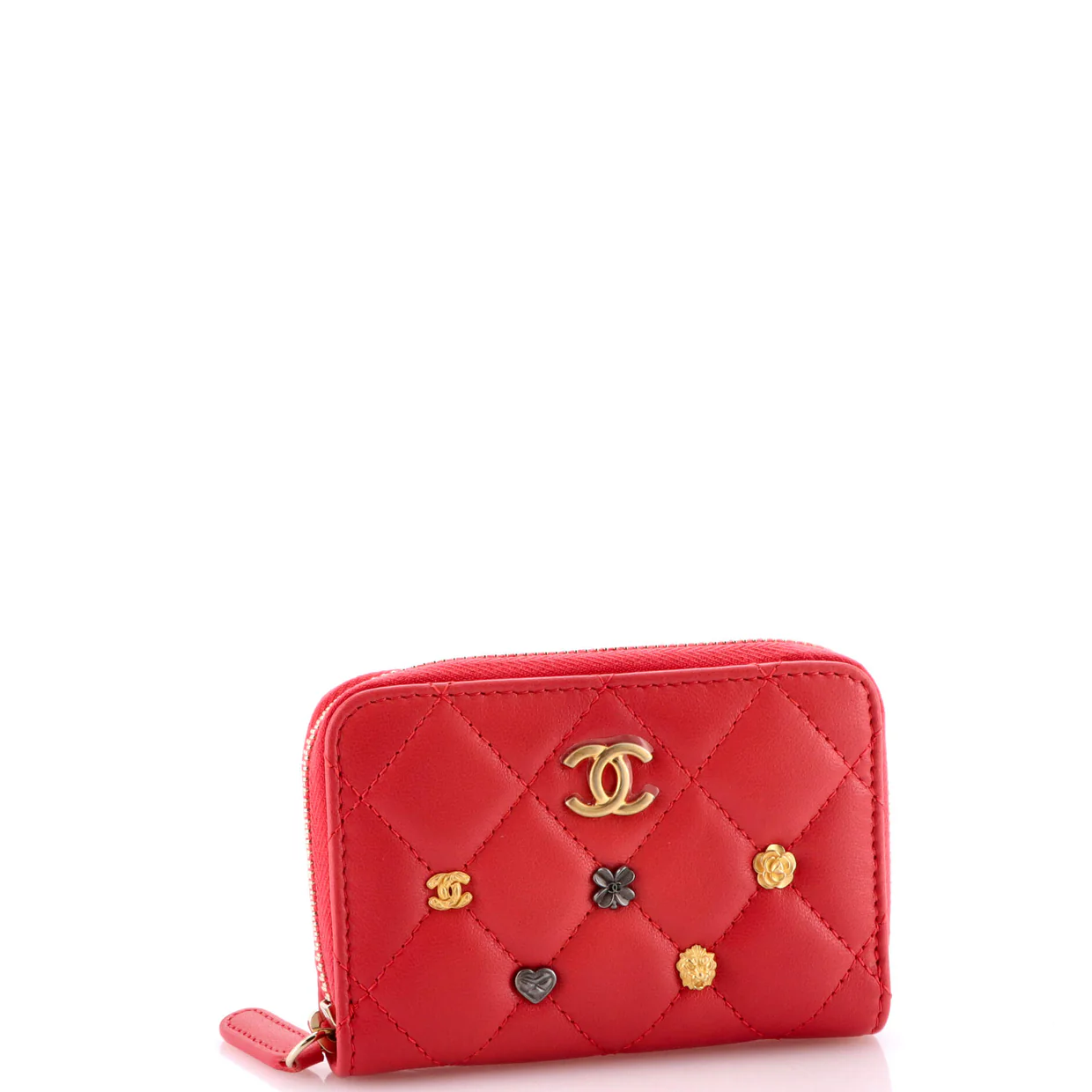 18K Charms Zip Coin Purse Quilted Lambskin Small - Deep Luxury