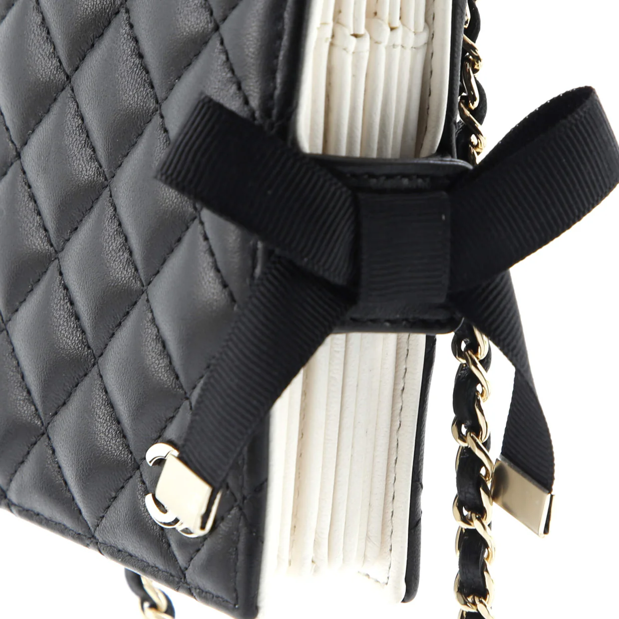 CC Book Card Holder with Chain Quilted Lambskin - Deep Luxury
