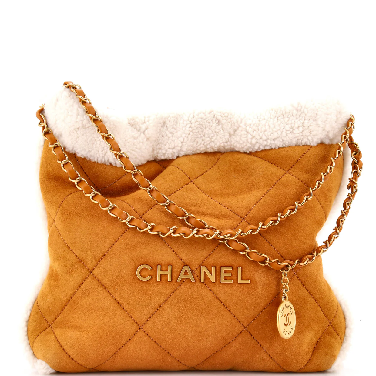 22 Chain Hobo Quilted Suede and Shearling Small - Deep Luxury