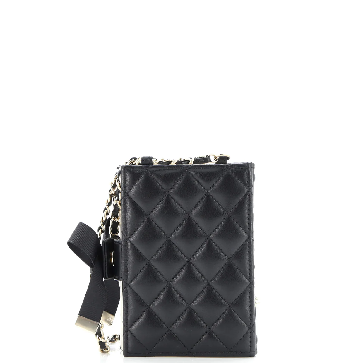 CC Book Card Holder with Chain Quilted Lambskin - Deep Luxury