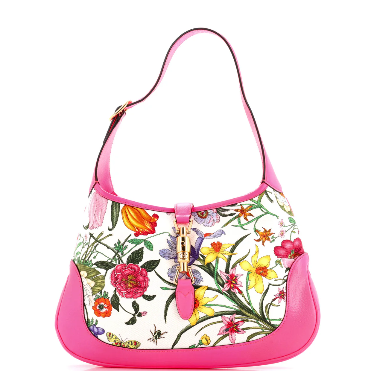 Jackie Hobo Flora Canvas with Leather Medium - Deep Luxury