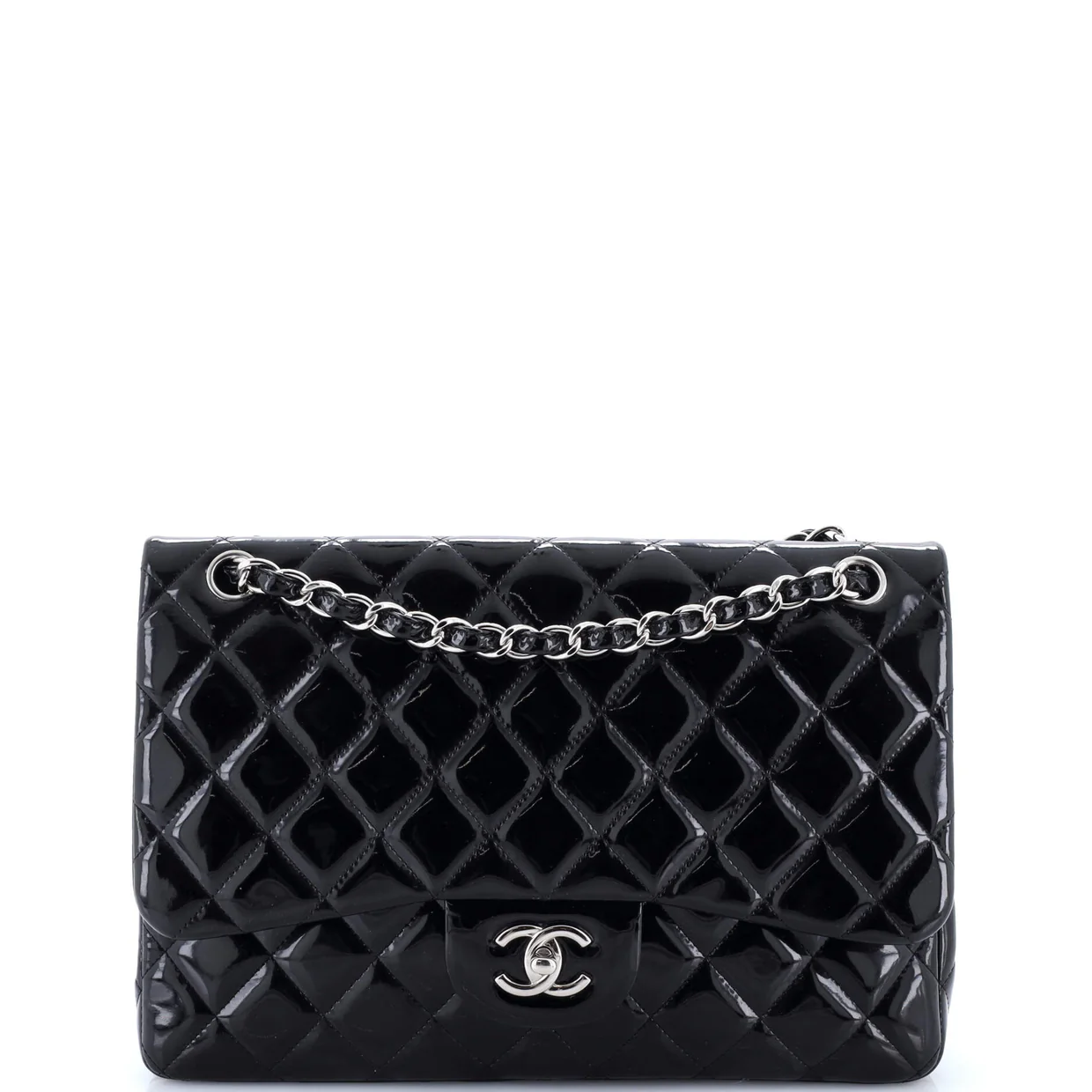 Classic Double Flap Bag Quilted Patent Jumbo - Deep Luxury