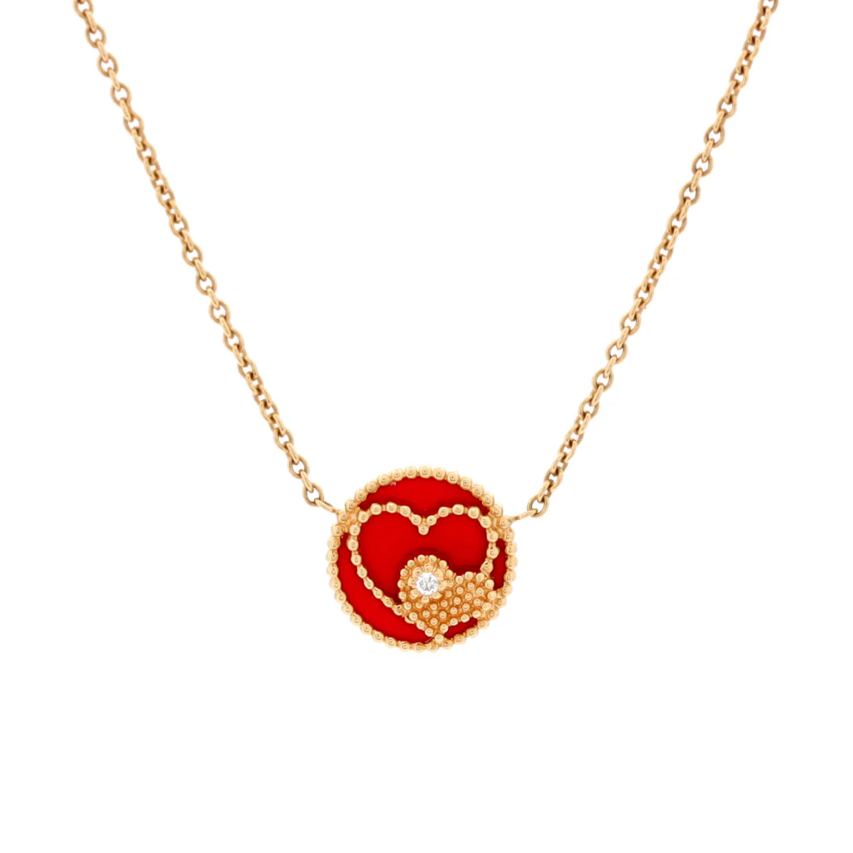 Rose des Vents Heart Motif Necklace 18K Yellow Gold with Diamond and Ceramic - Deep Luxury