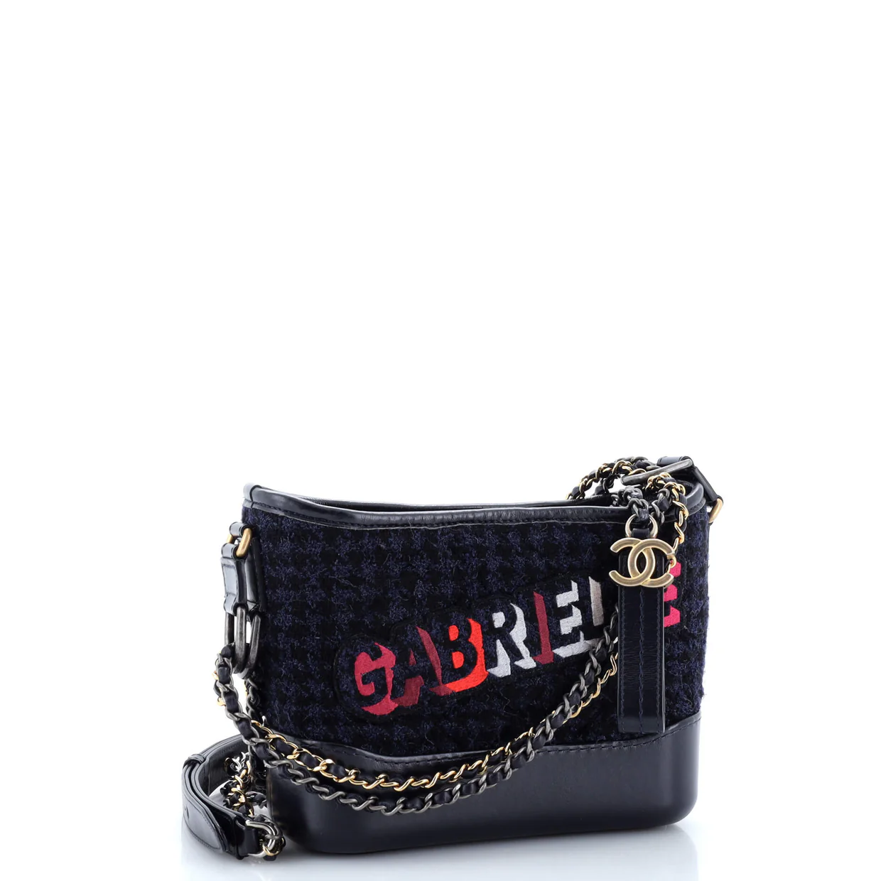 Gabrielle Logo Hobo Tweed and Calfskin Small - Deep Luxury