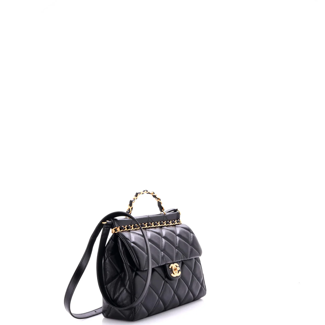 CC Bar Chain Top Handle Convertible Flap Bag Quilted Lambskin Small - Deep Luxury