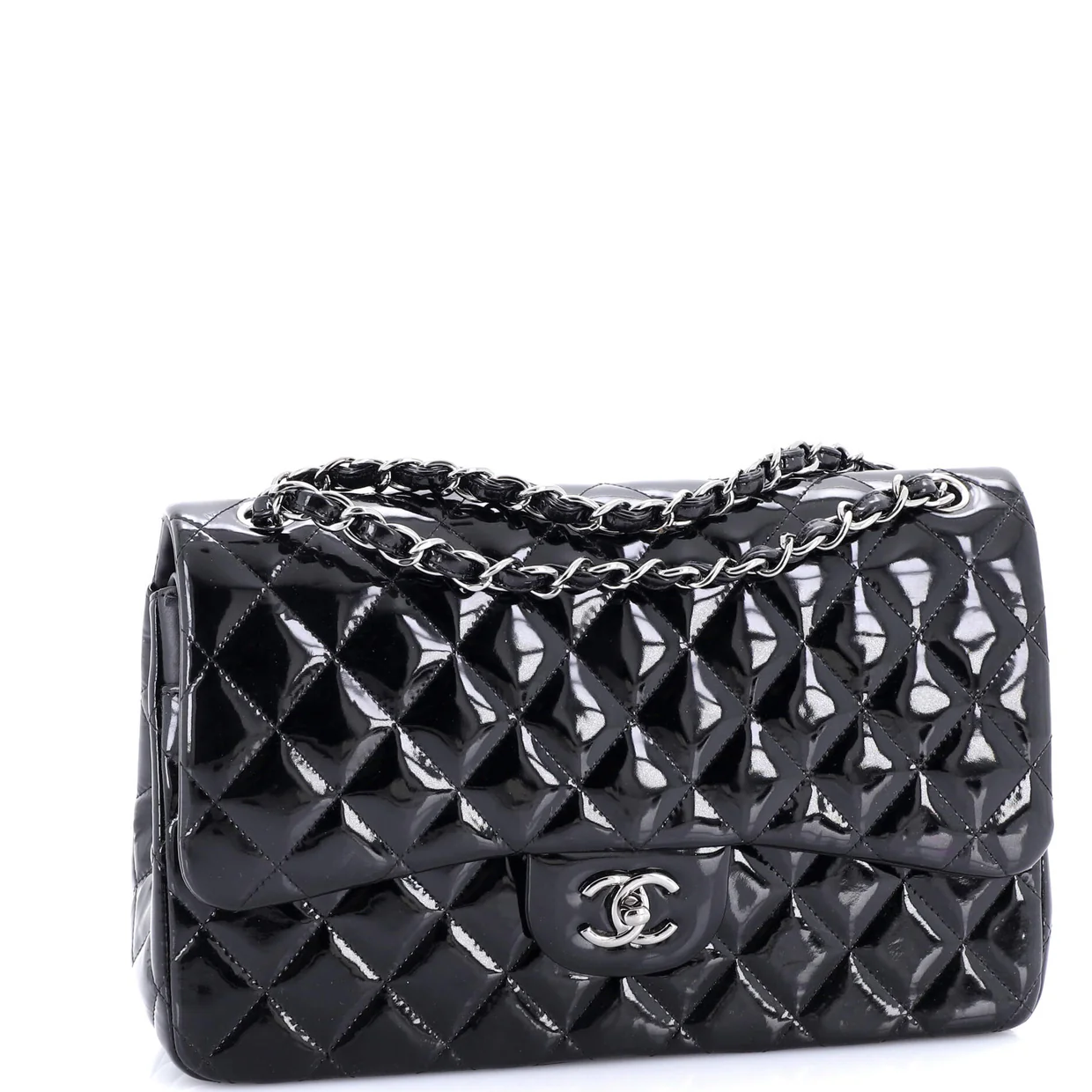 Classic Double Flap Bag Quilted Patent Jumbo - Deep Luxury