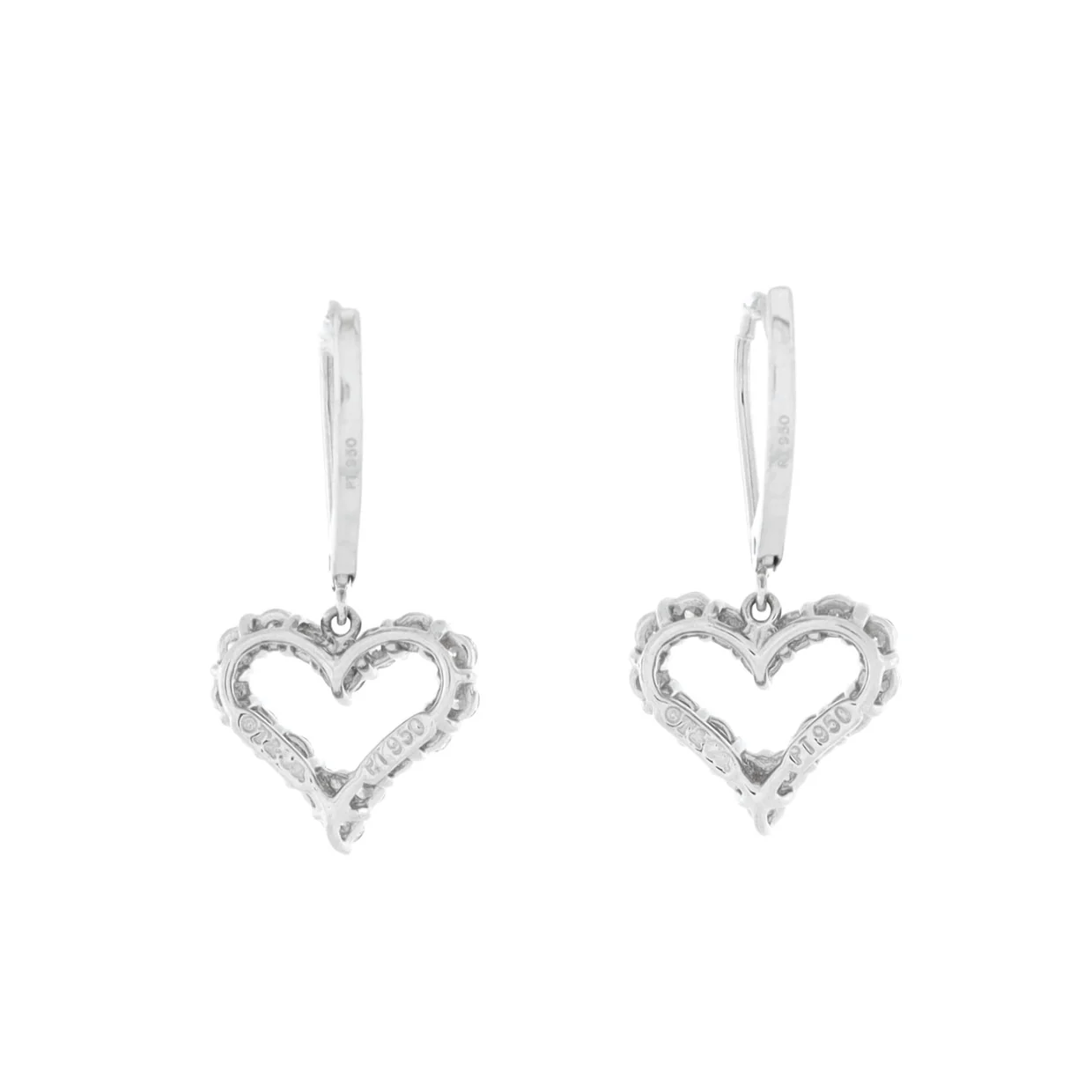 Heart Drop Earrings Platinum with Diamonds - Deep Luxury