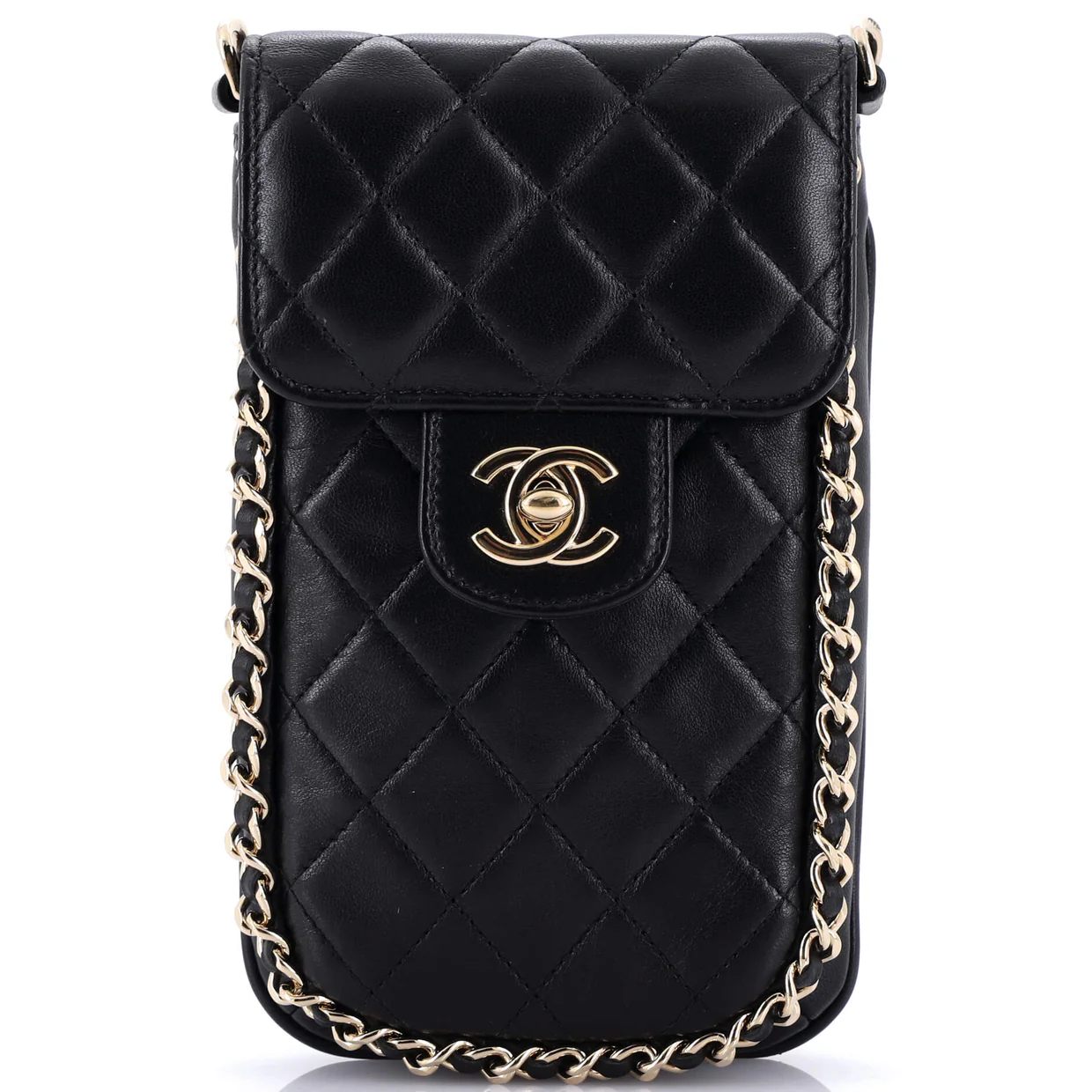 Chain Around Phone Holder Crossbody Bag Quilted Lambskin - Deep Luxury