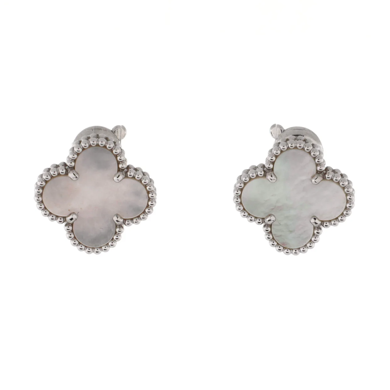 Vintage Alhambra Earrings 18K White Gold and Mother of Pearl - Deep Luxury