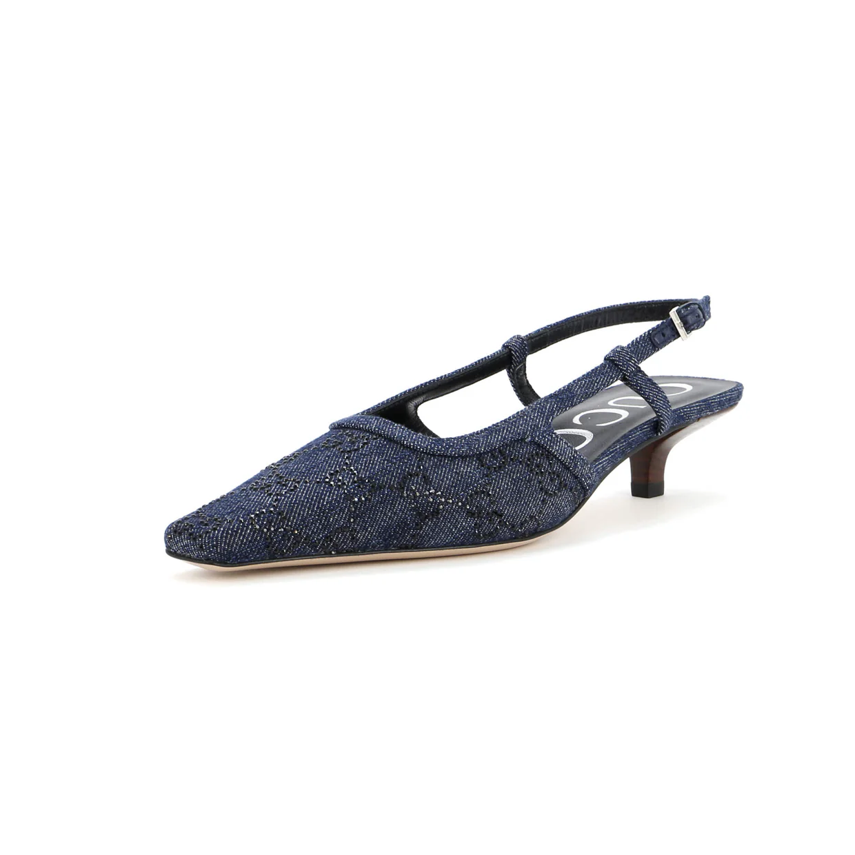 Women's Slingback Pumps Crystal GG Embellished Denim - Deep Luxury
