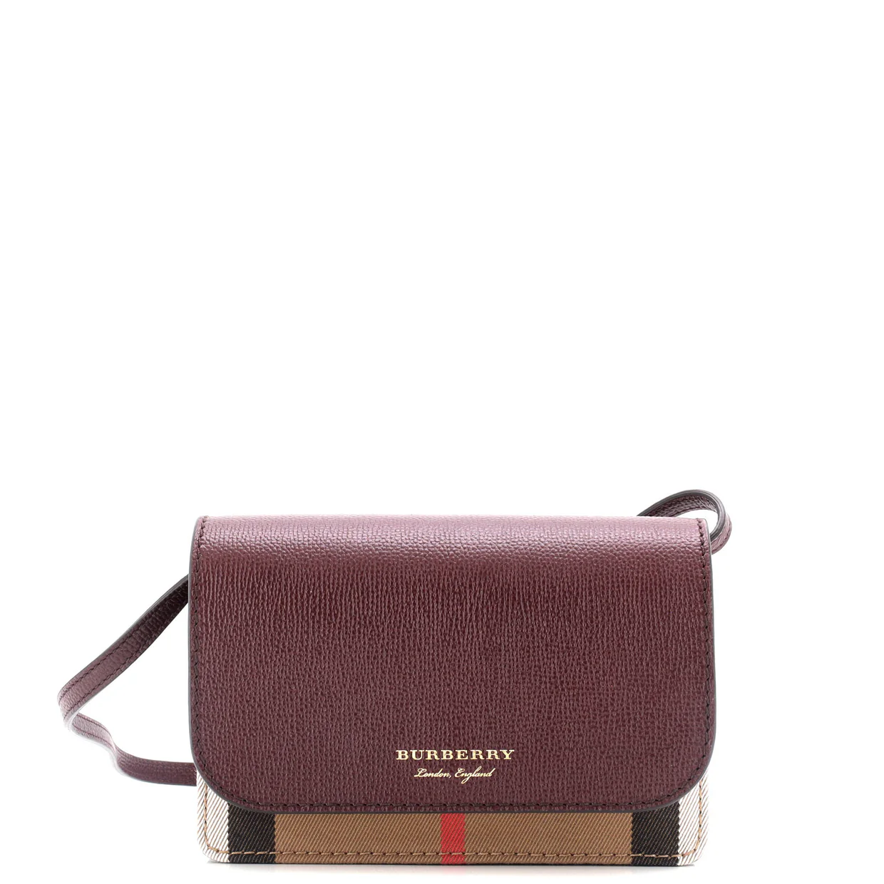 Hampshire Wallet on Strap Leather and House Check Canvas - Deep Luxury