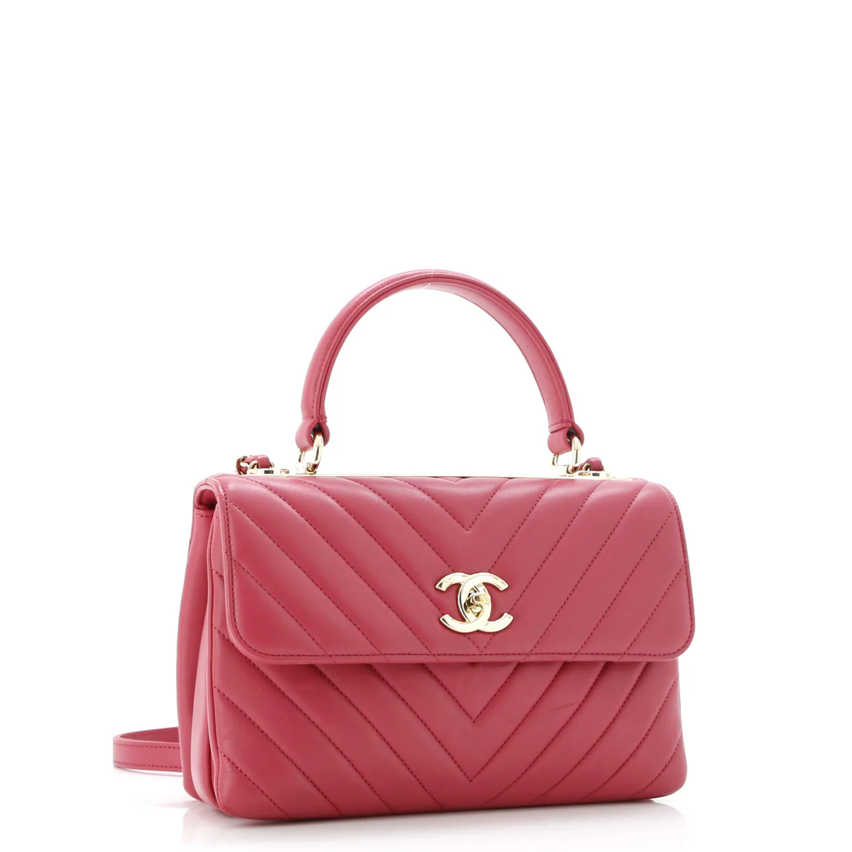 Trendy CC Top Handle Bag Chevron Lambskin Small - Deep Luxury