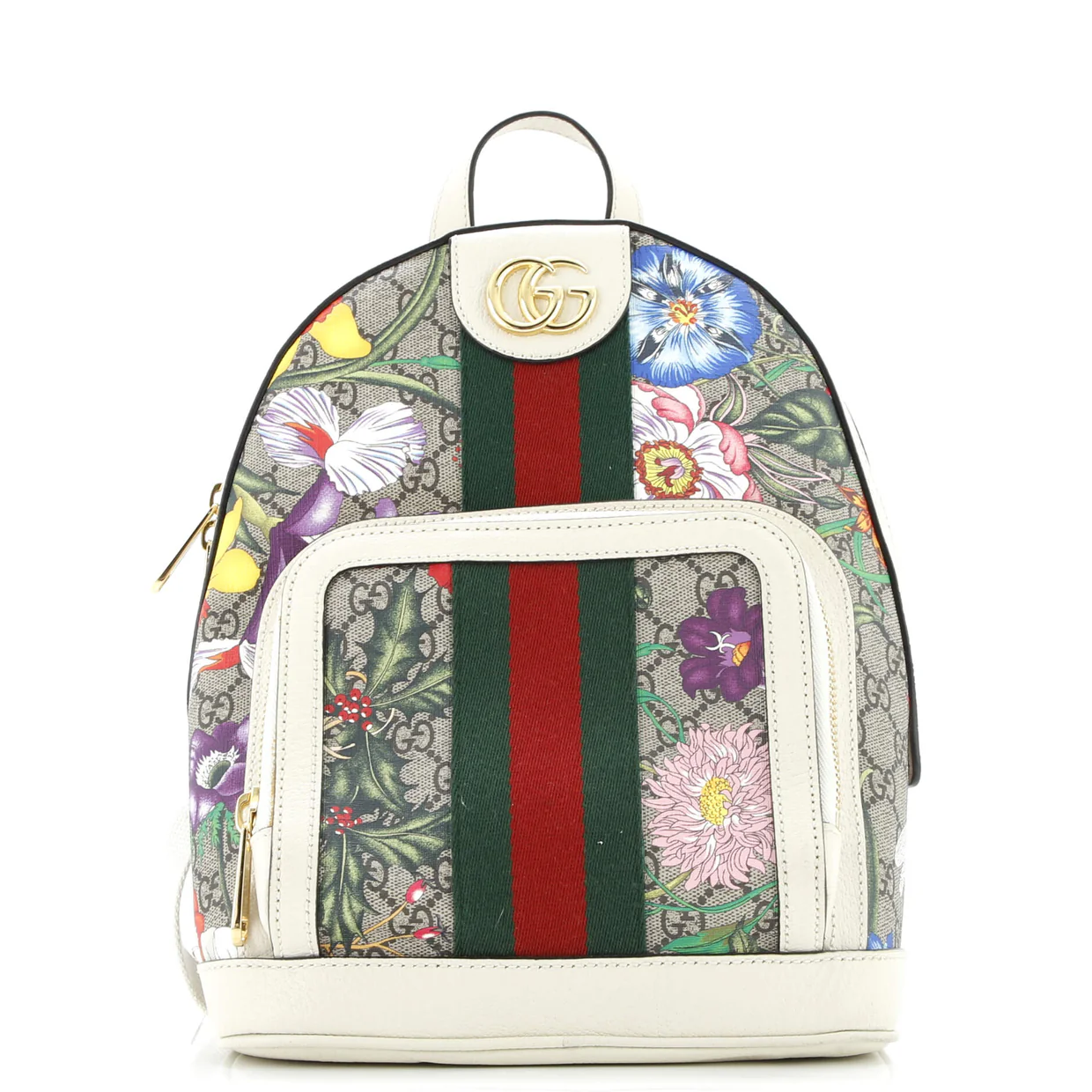 Ophidia Backpack Flora GG Coated Canvas and Leather Small - Deep Luxury