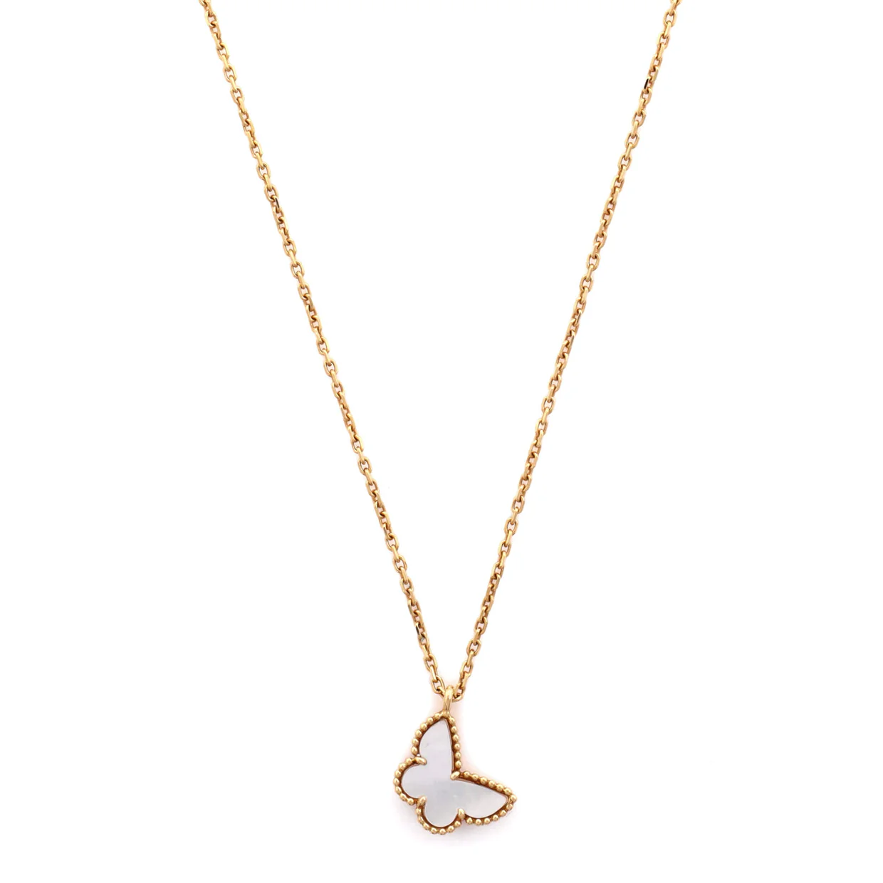 Sweet Alhambra Butterfly Pendant Necklace 18K Yellow Gold and Mother of Pearl - Deep Luxury