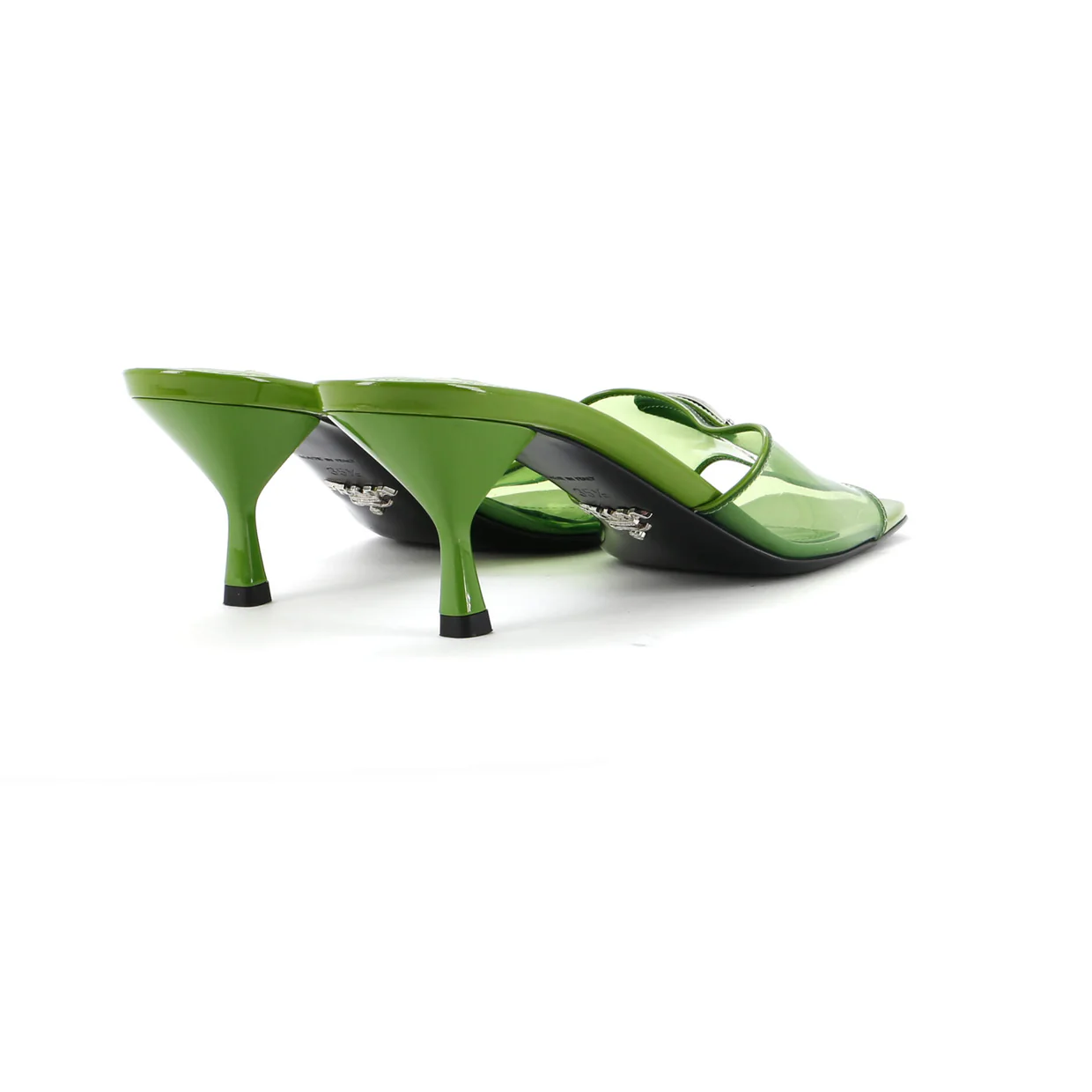 Women's Triangle Logo Kitten Heeled Sandals PVC with Patent - Deep Luxury