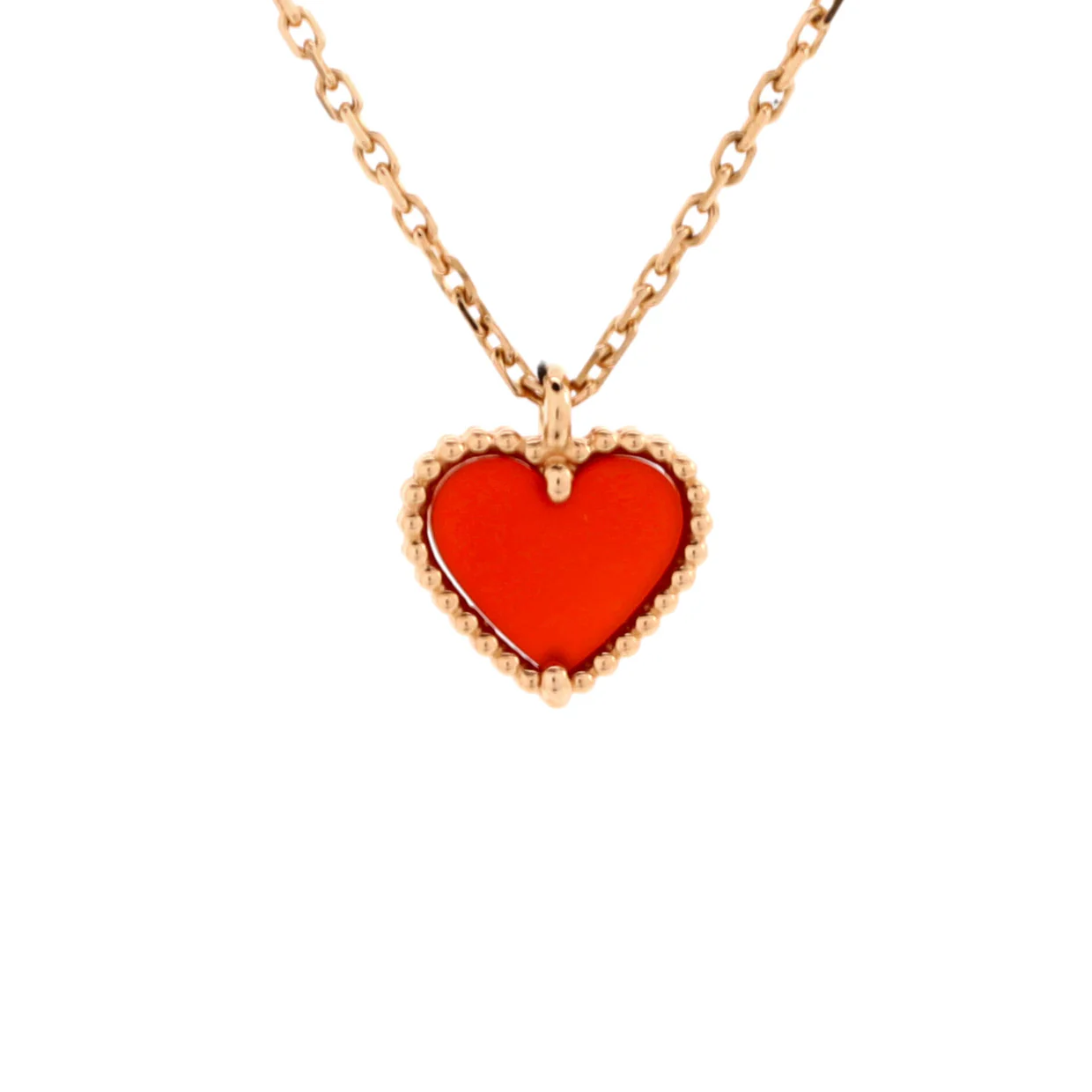 Sweet Alhambra Heart Pendant Necklace 18K Rose Gold and Carnelian - Deep Luxury
