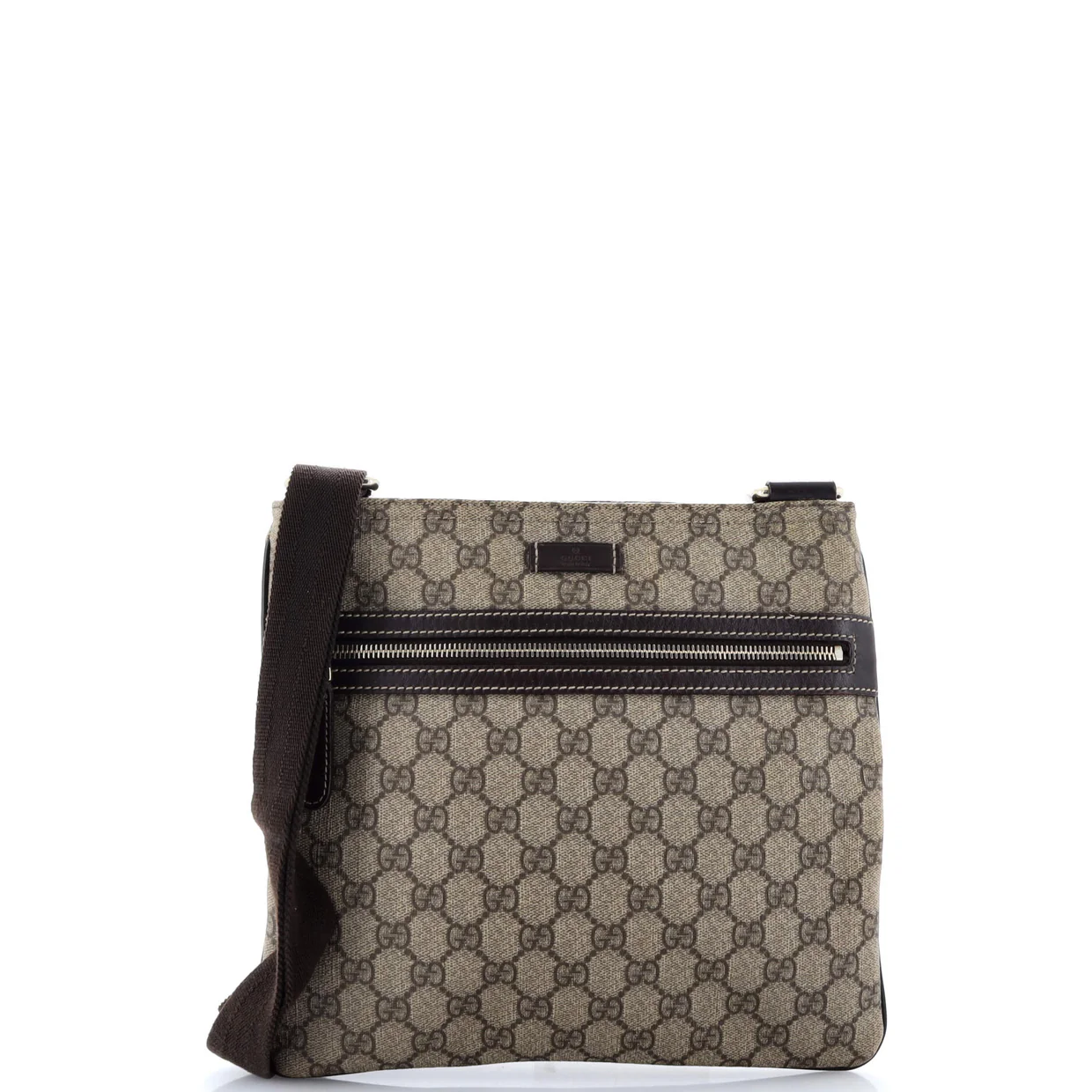 Front Zip Flat Messenger Bag GG Coated Canvas Medium - Deep Luxury
