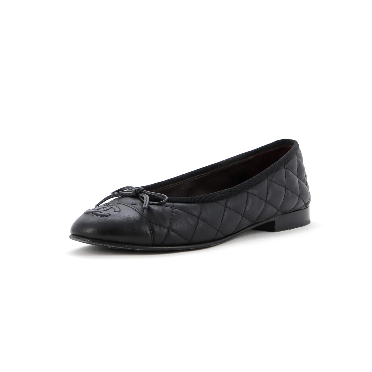 Women's CC Cap Toe Bow Ballerina Flats Quilted Leather - Deep Luxury