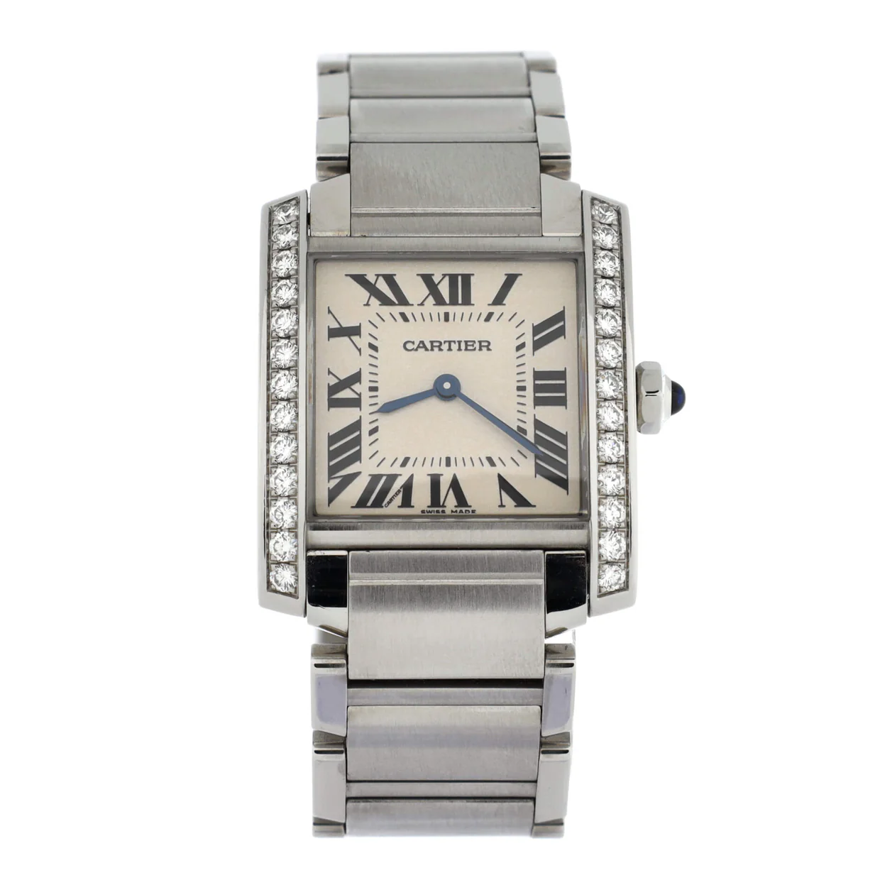 Tank Francaise Quartz Watch Stainless Steel with Diamond Bezel 25 - Deep Luxury