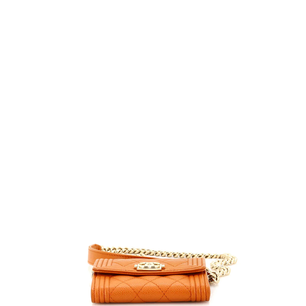 Boy Flap Card Holder on Chain Quilted Caviar - Deep Luxury