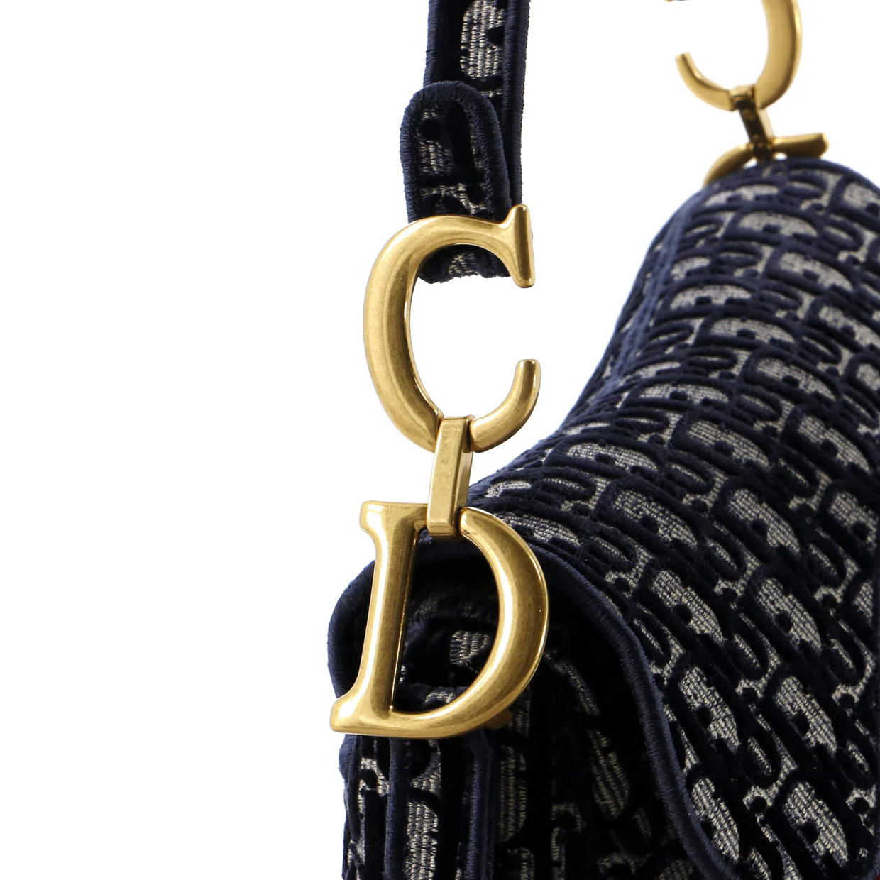 Saddle Handbag Logo Embroidered Oblique Velvet Medium - Deep Luxury