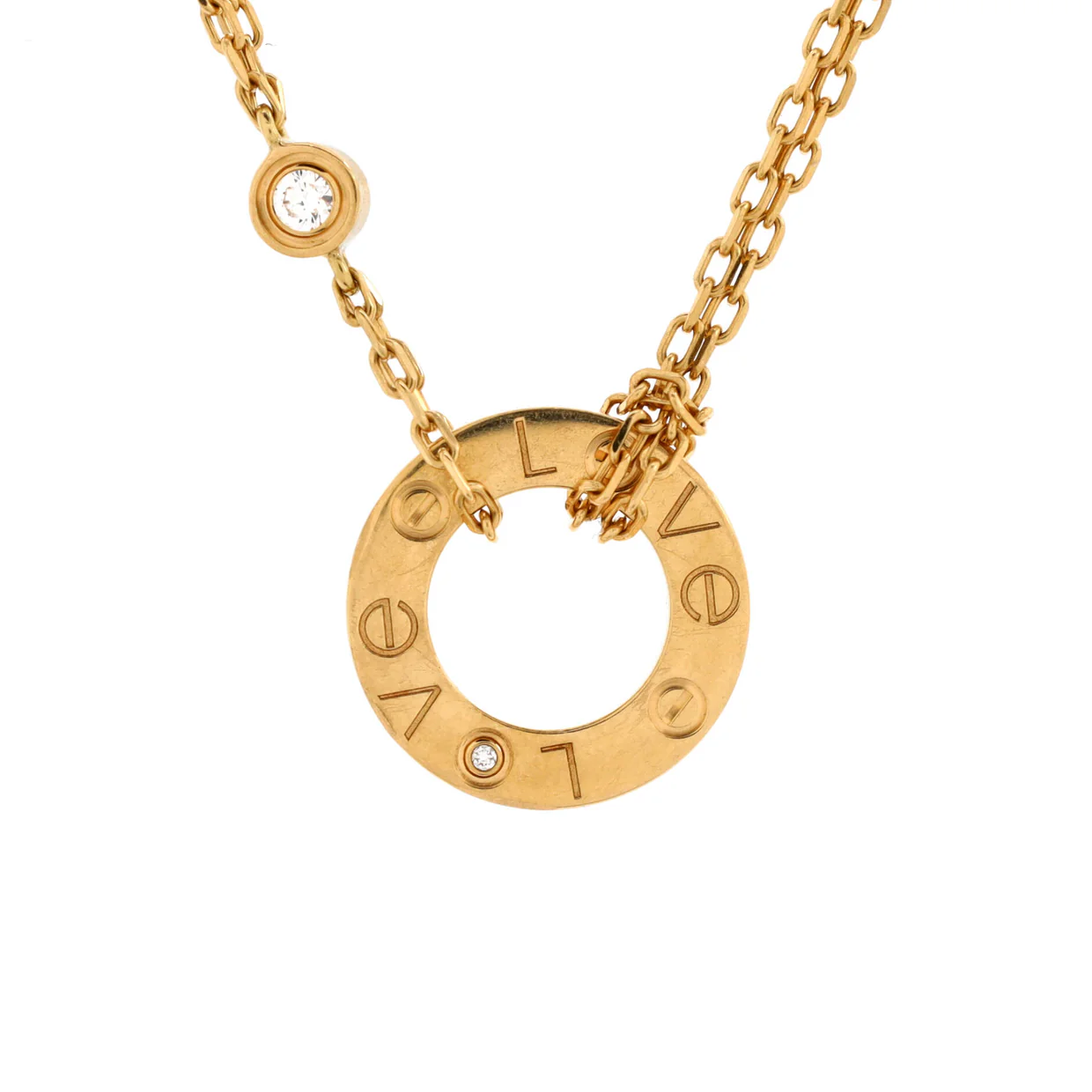 2 Diamonds Love Pendant Necklace 18K Yellow Gold and Diamonds - Deep Luxury
