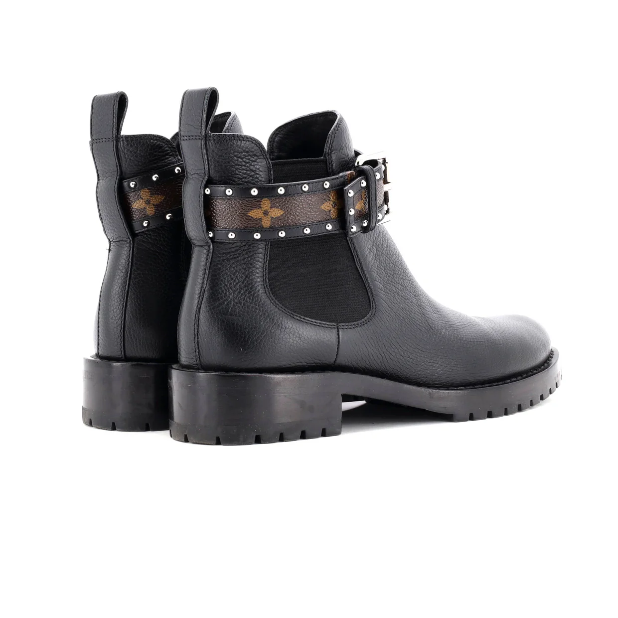 Women's Discovery Flat Ankle Boots Leather with Monogram Canvas - Deep Luxury