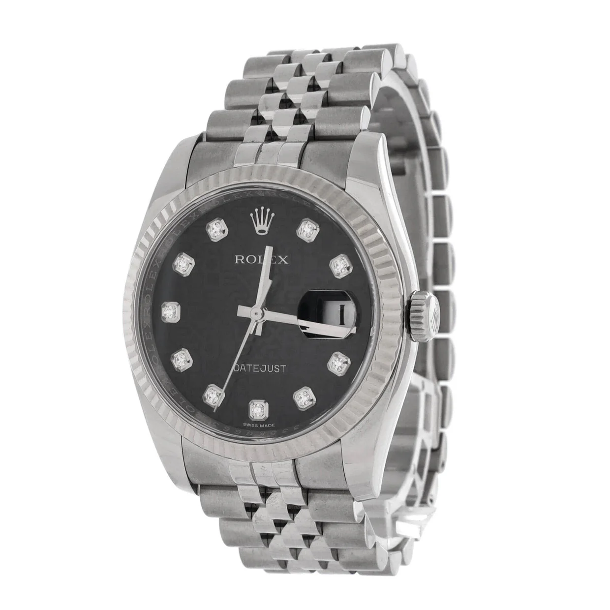 Oyster Perpetual Datejust Automatic Watch Stainless Steel and White Gold with Diamond Markers 36 - Deep Luxury