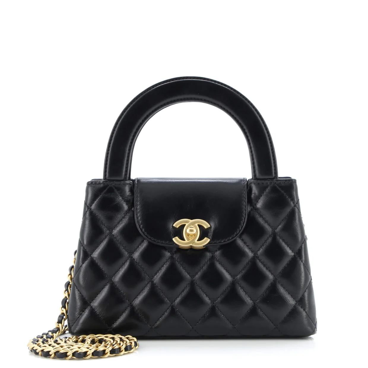 Kelly Top Handle Shopping Bag Quilted Shiny Aged Calfskin Mini - Deep Luxury