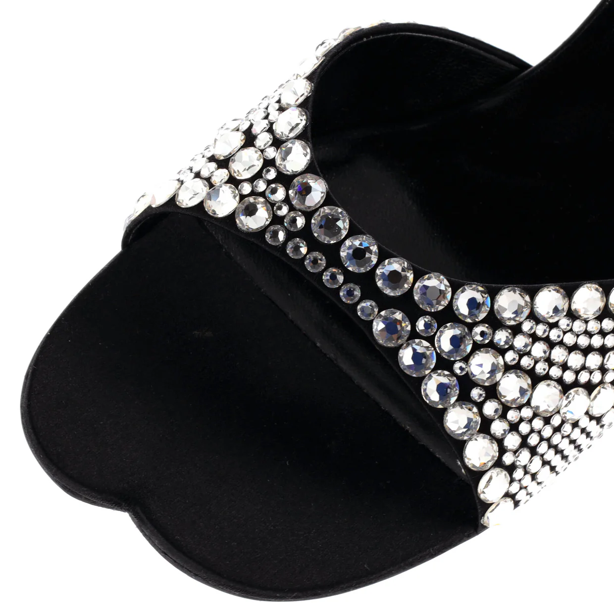 Women's Crossing Heels Slide Sandals Crystal Embellished Satin - Deep Luxury