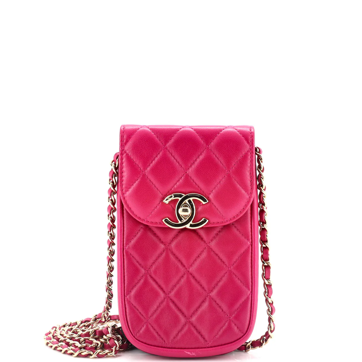 CC Flap Phone Holder Crossbody Bag Quilted Lambskin - Deep Luxury