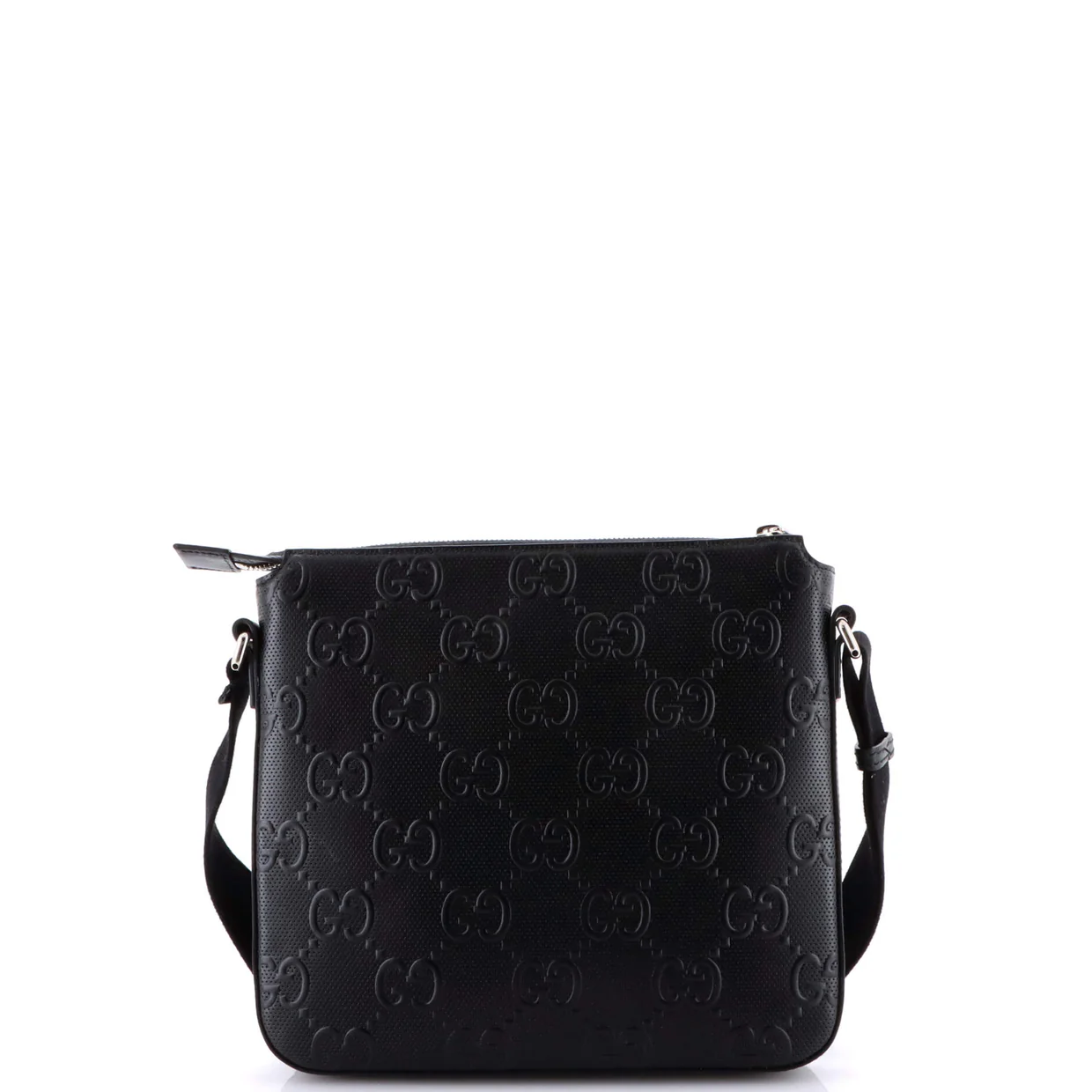 Front Zip Messenger GG Embossed Perforated Leather Small - Deep Luxury