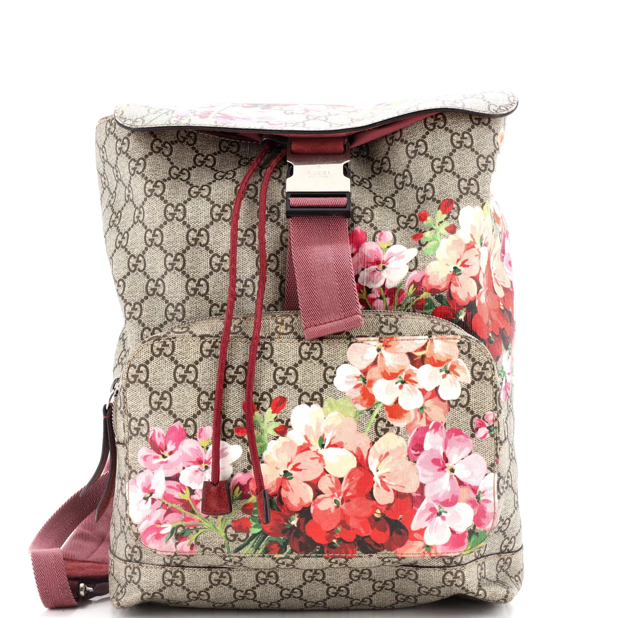Buckle Backpack Blooms Print GG Coated Canvas Medium - Deep Luxury