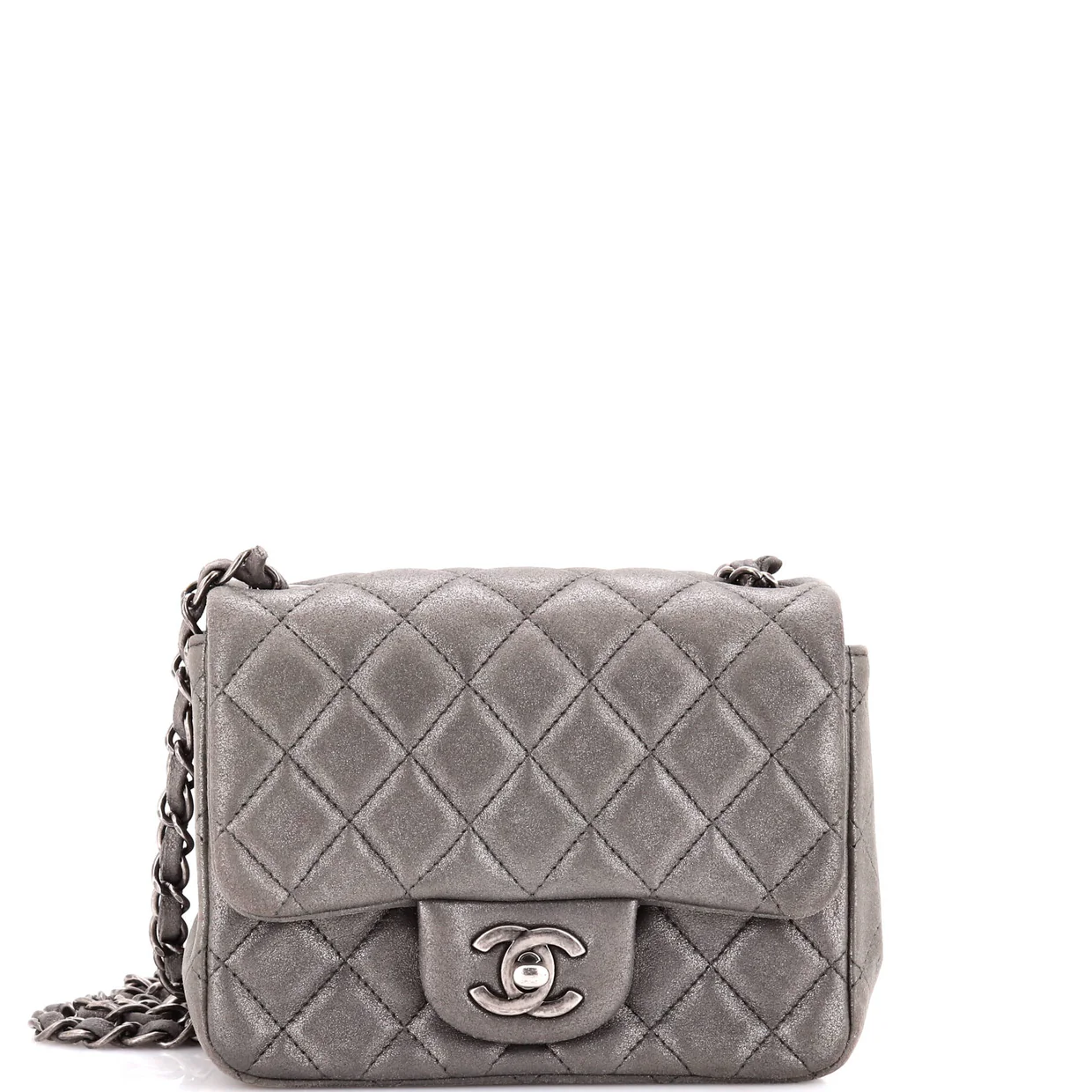 Square Classic Single Flap Bag Quilted Metallic Lambskin Mini - Deep Luxury