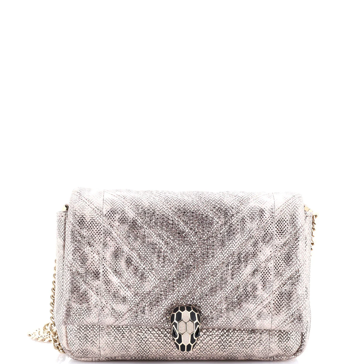 Serpenti Cabochon Shoulder Bag Diagonal Quilted Metallic Karung Small - Deep Luxury