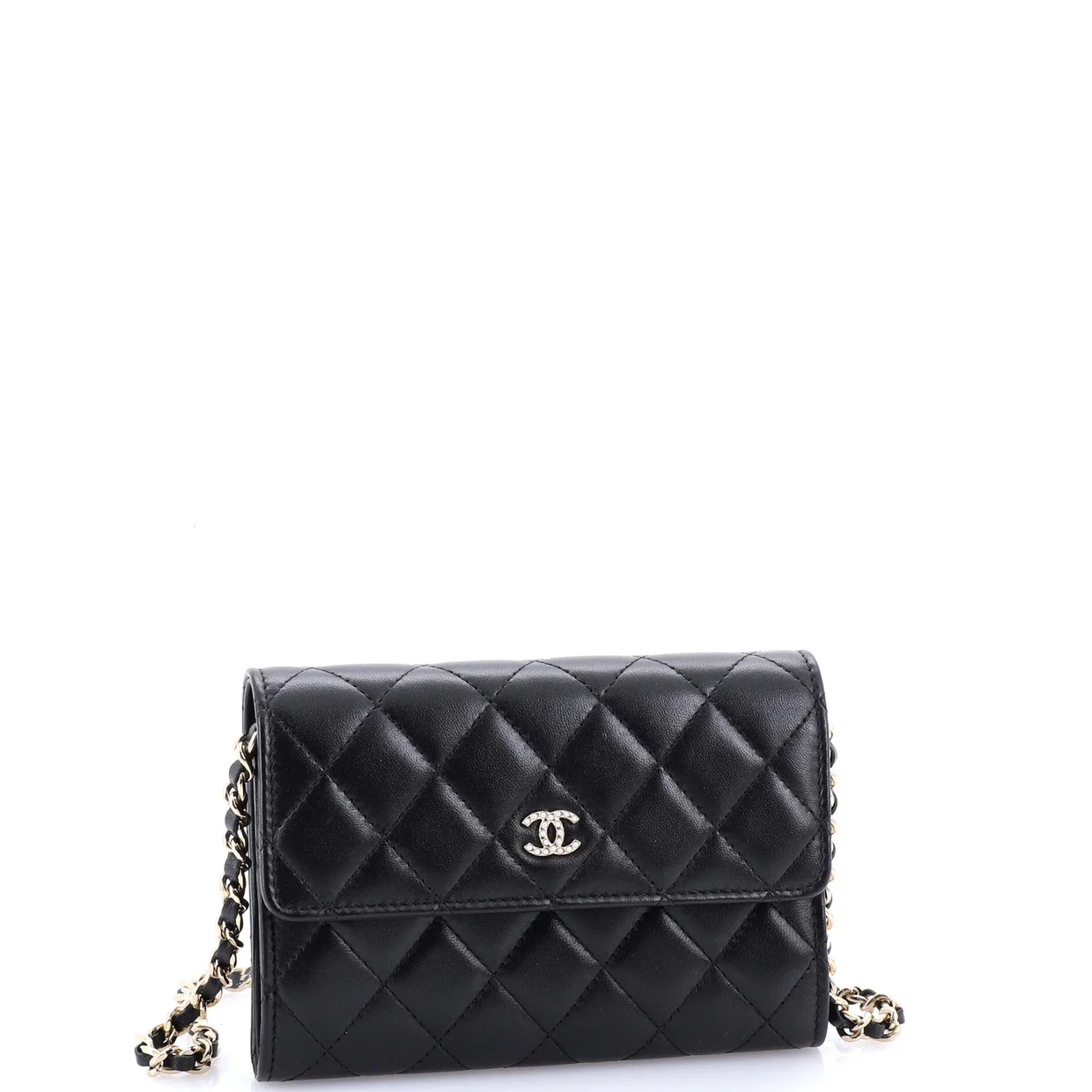 Pearl My Shoulder French Wallet on Chain Quilted Lambskin Mini - Deep Luxury