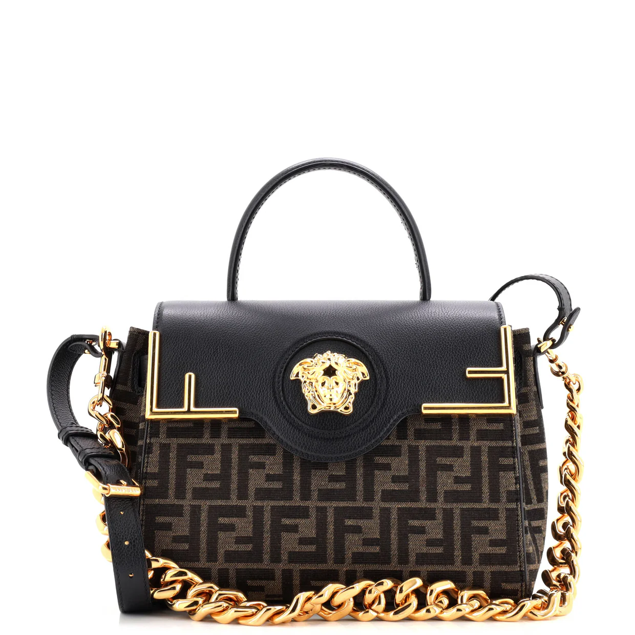 x Fendi Fendace La Medusa Top Handle Bag Zucca Canvas and Leather Medium - Deep Luxury