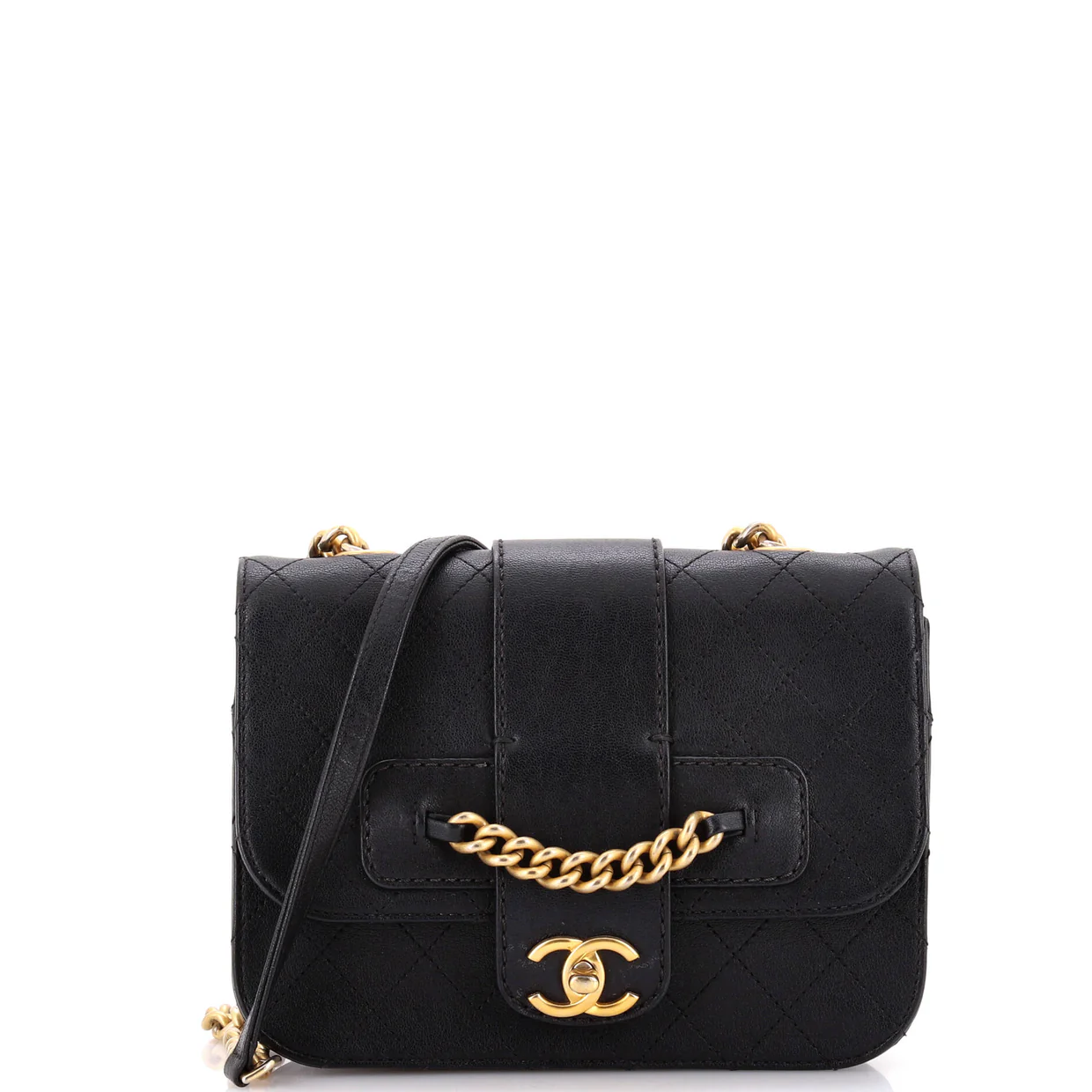 Front Chain Flap Bag Quilted Sheepskin Medium - Deep Luxury